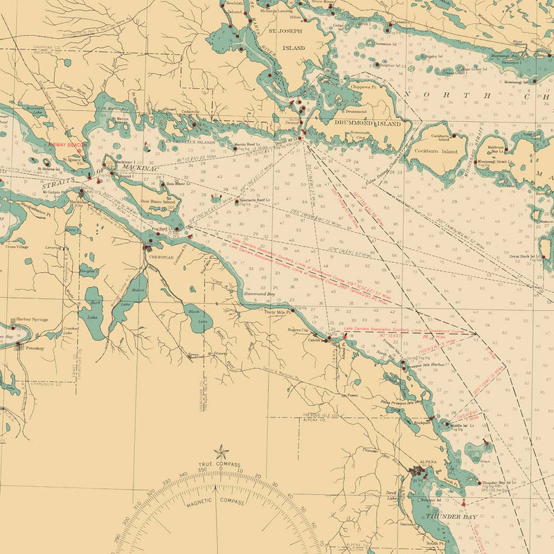 Lake Huron Nautical Chart 1940 - Muir Way - Vintage Map