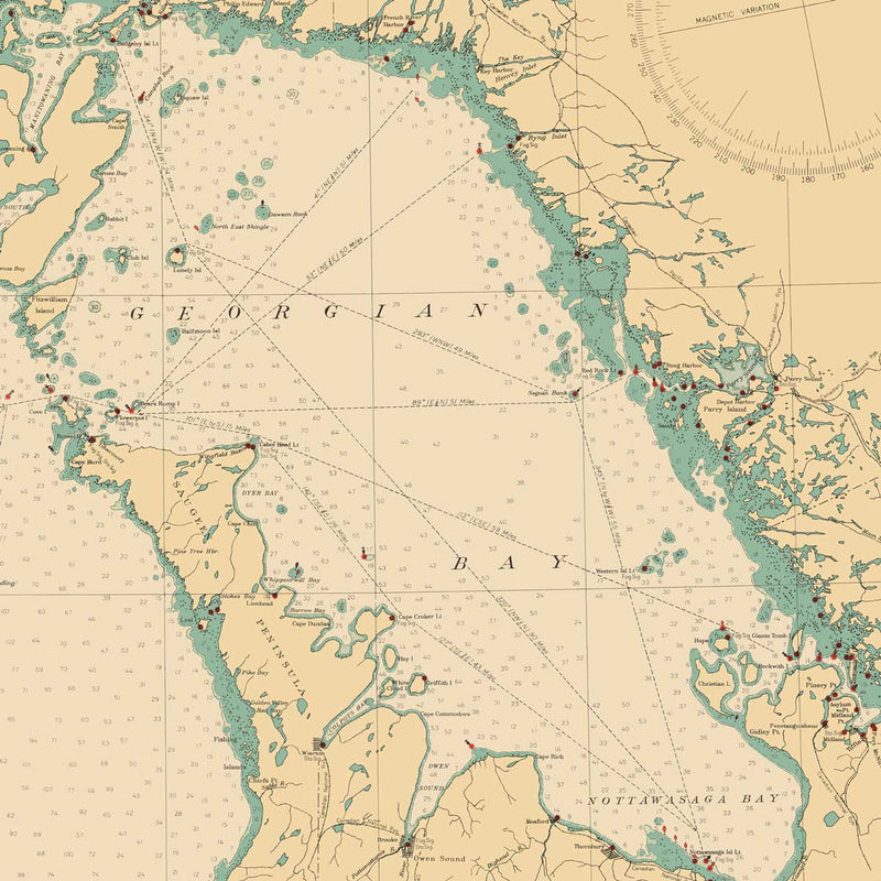 Lake Huron Nautical Chart 1940 - Muir Way - Vintage Map