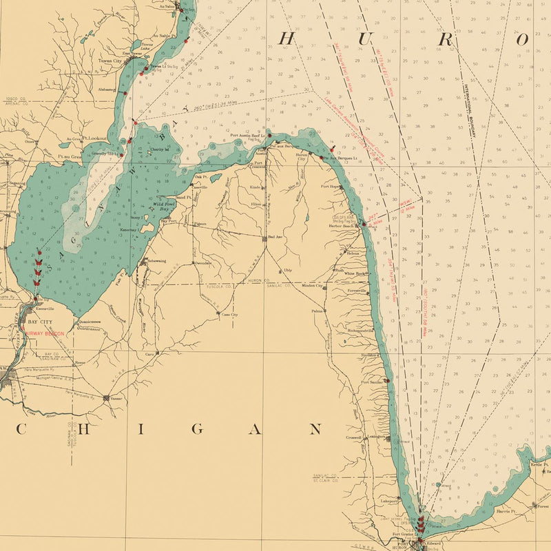 Lake Huron Nautical Chart 1940 - Muir Way - Vintage Map