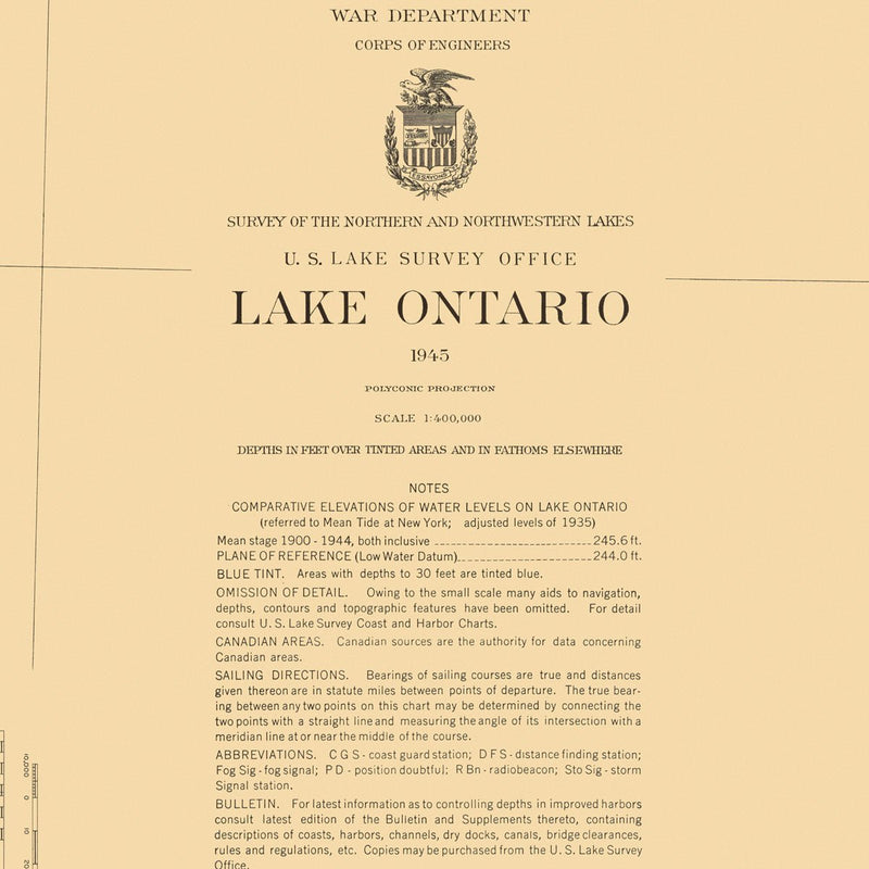 Lake Ontario Nautical Chart 1945 - Muir Way - Vintage Map