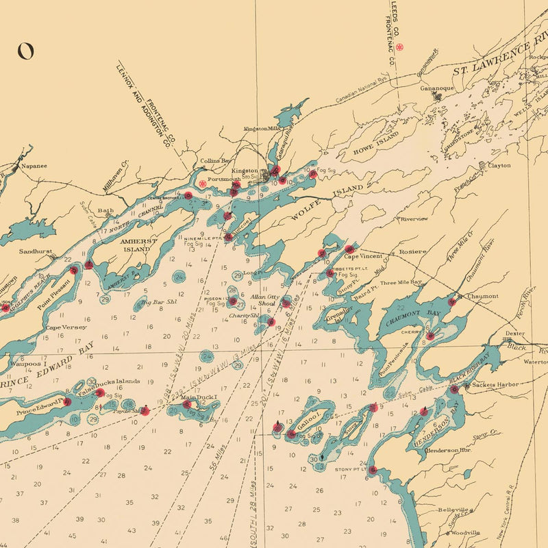 Lake Ontario Nautical Chart 1945 - Muir Way - Vintage Map