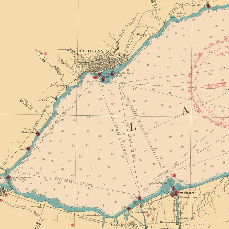 Lake Ontario Nautical Chart 1945 - Muir Way - Vintage Map