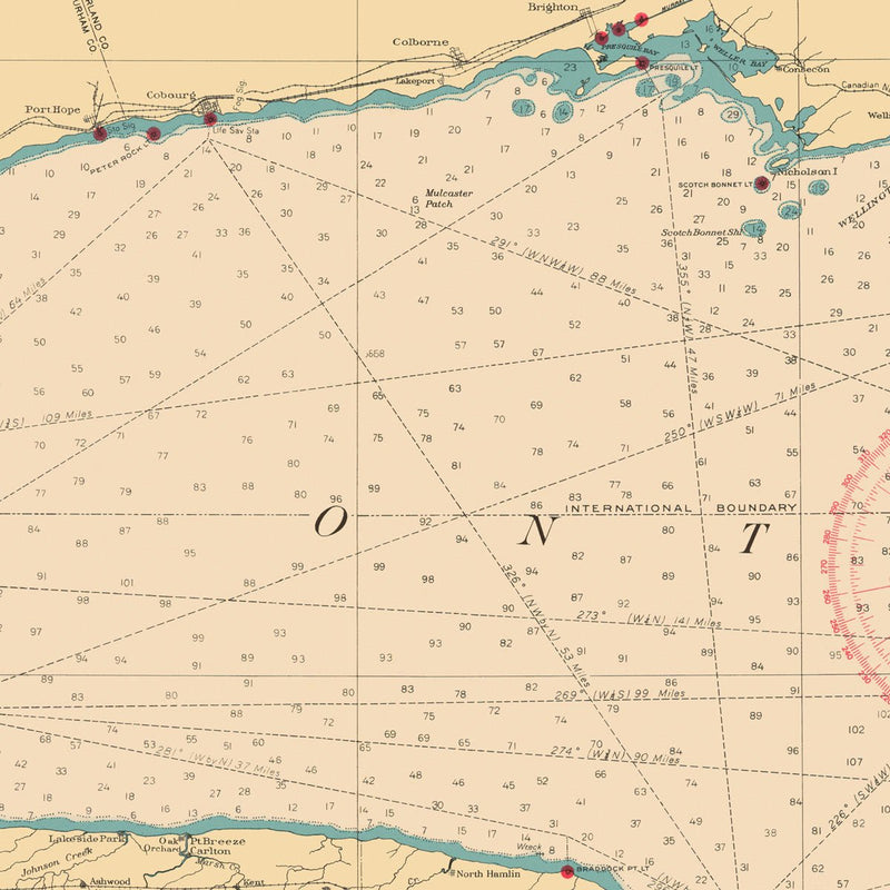 Lake Ontario Nautical Chart 1945 - Muir Way - Vintage Map