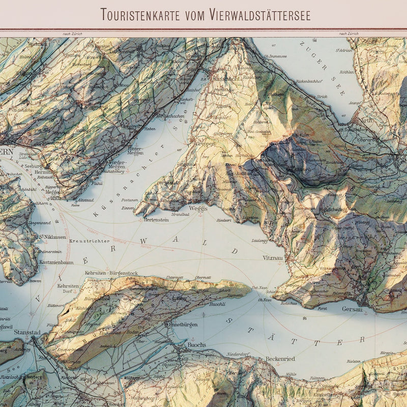 Lake Lucerne 1948 Shaded Relief Map - Muir Way - Vintage Relief