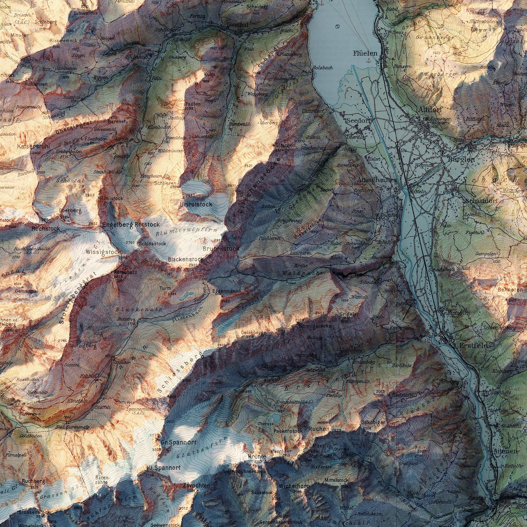 Lake Lucerne 1948 Shaded Relief Map - Muir Way - Vintage Relief