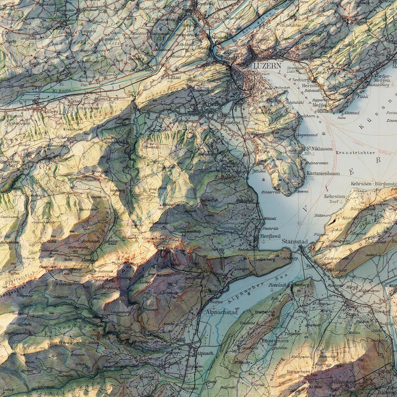 Lake Lucerne 1948 Shaded Relief Map - Muir Way - Vintage Relief