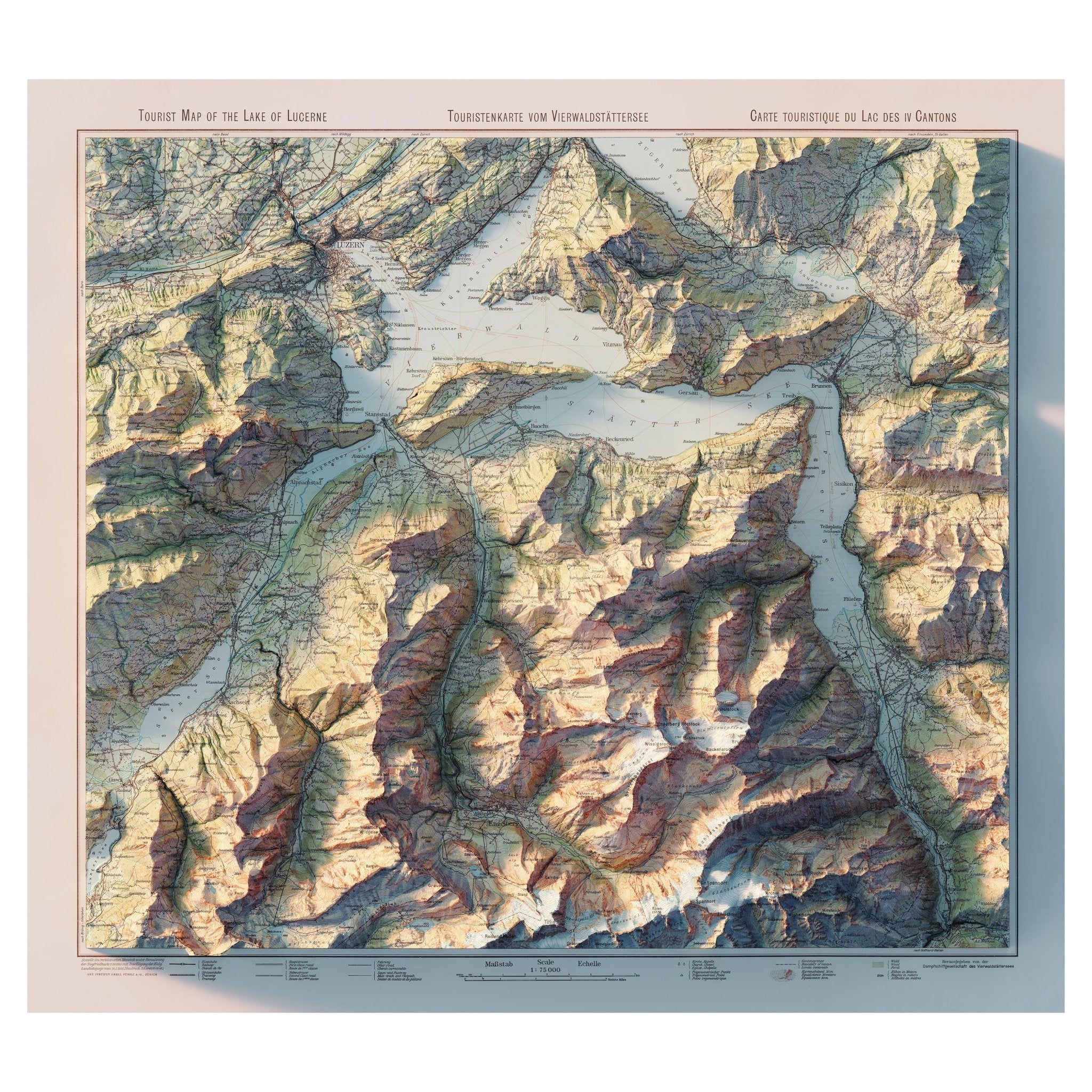 Lake Lucerne 1948 Shaded Relief Map - Muir Way - Vintage Relief