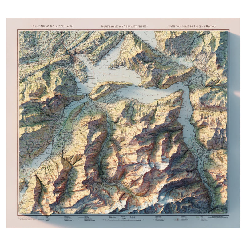 Lake Lucerne 1948 Shaded Relief Map - Muir Way - Vintage Relief