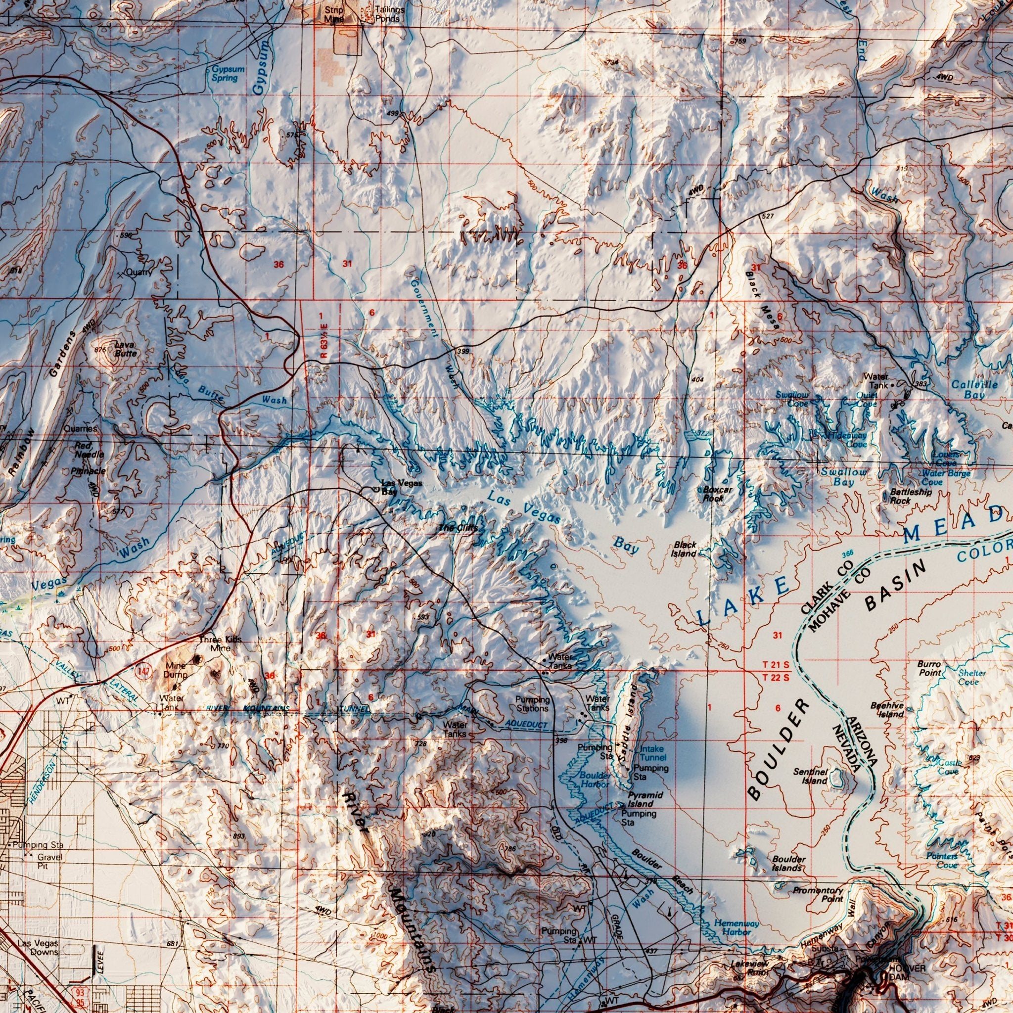 Lake Mead 1987 Relief Map | Vintage 3D Wall Art – Muir Way