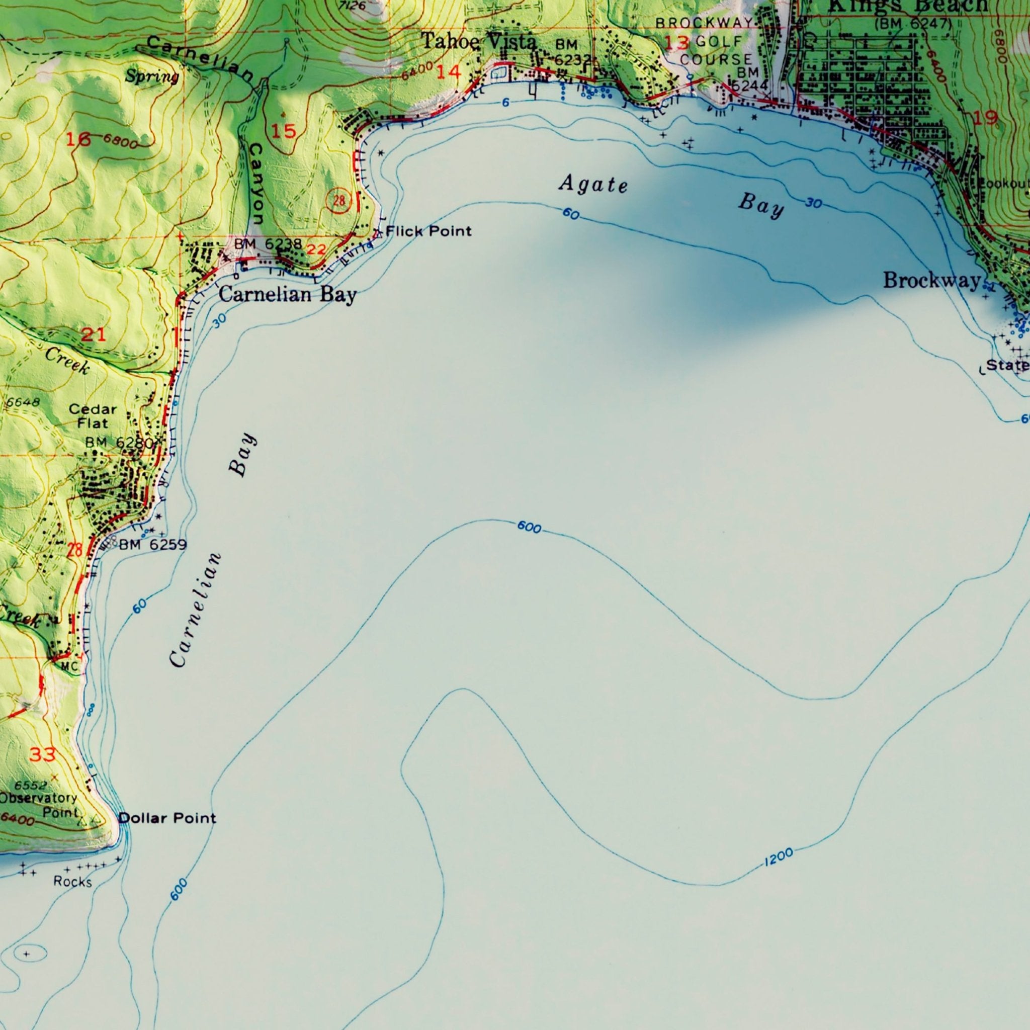 Lake Tahoe, CA 1955 Shaded Relief Map - Muir Way - Vintage Relief