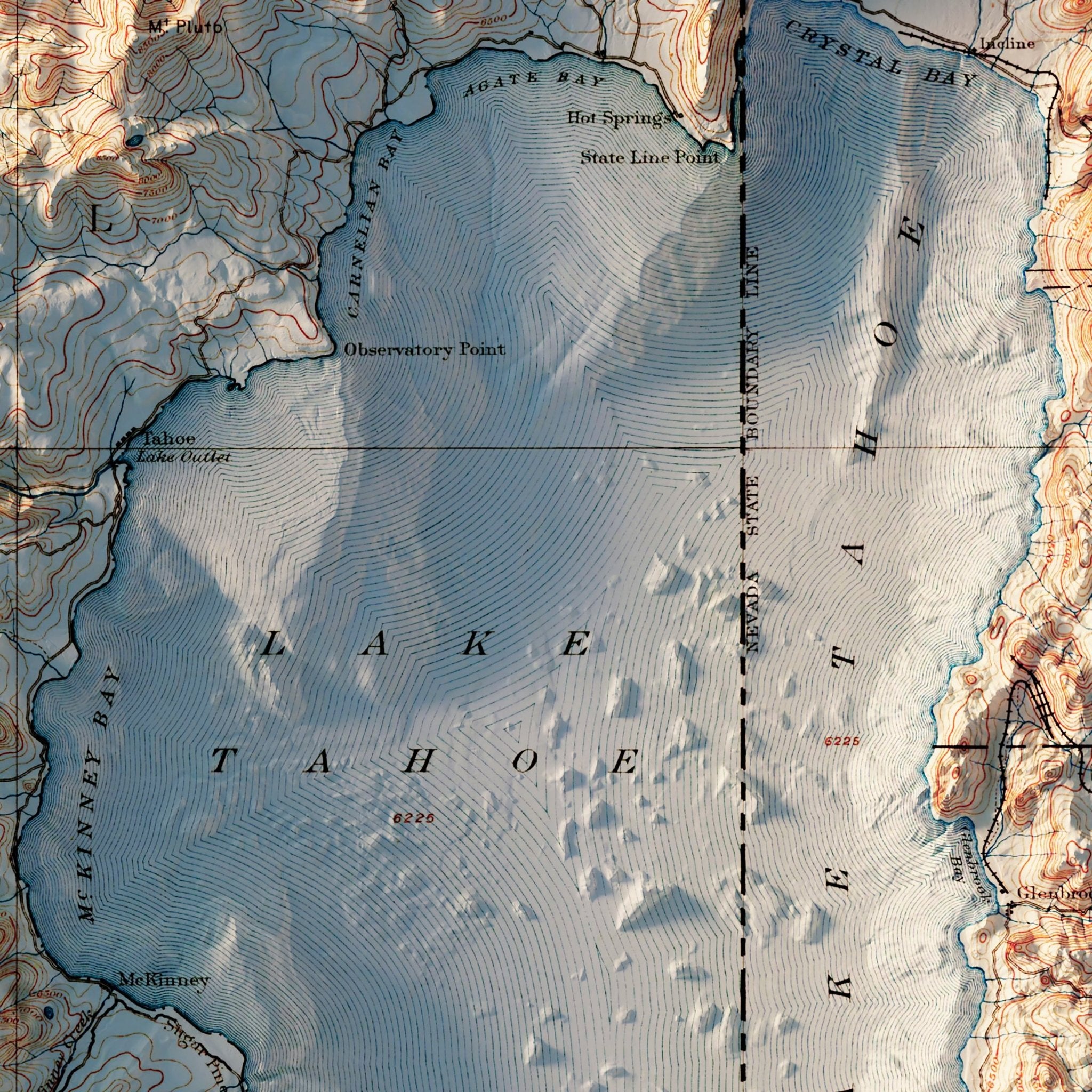 Lake Tahoe 1895 Shaded Relief Map - Muir Way - Vintage Relief