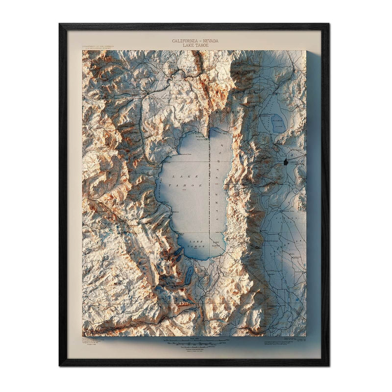 Lake Tahoe 1895 Shaded Relief Map - Muir Way - Vintage Relief