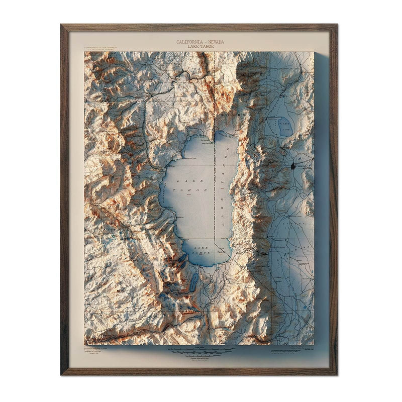 Lake Tahoe 1895 Shaded Relief Map - Muir Way - Vintage Relief