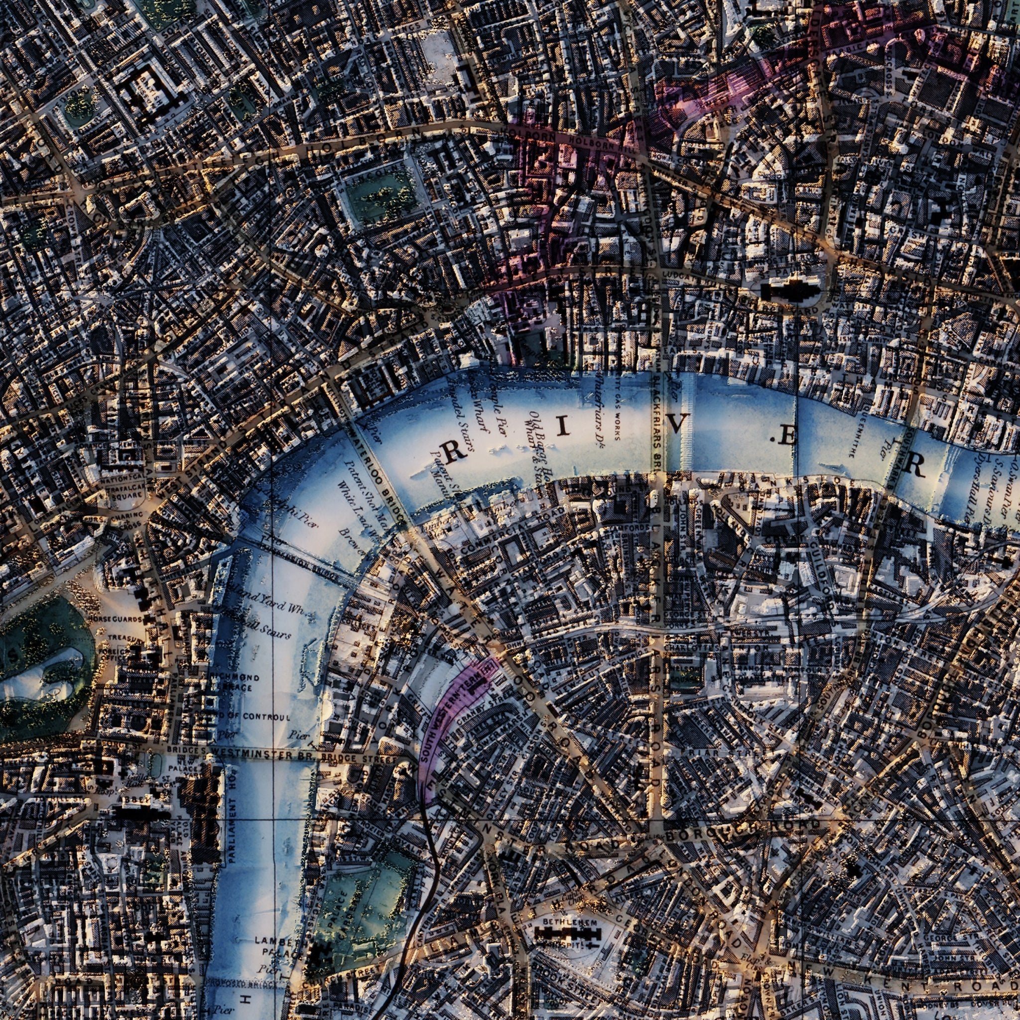 London - Whitbread's New Plan 1853 Shaded Relief Map - Muir Way - Vintage Relief