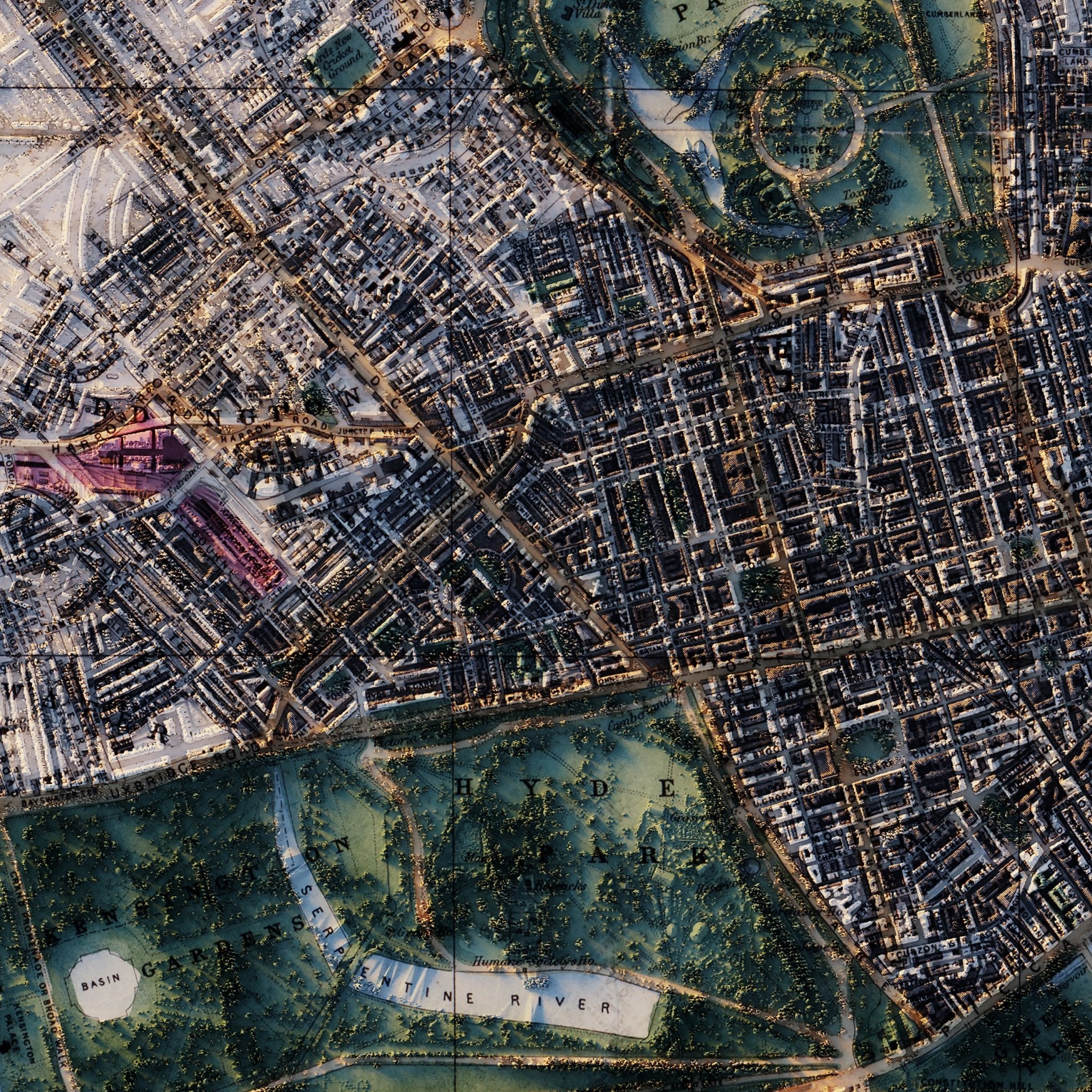 London - Whitbread's New Plan 1853 Shaded Relief Map - Muir Way - Vintage Relief