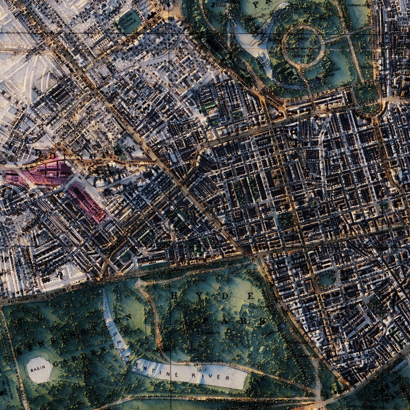 London - Whitbread's New Plan 1853 Shaded Relief Map - Muir Way - Vintage Relief