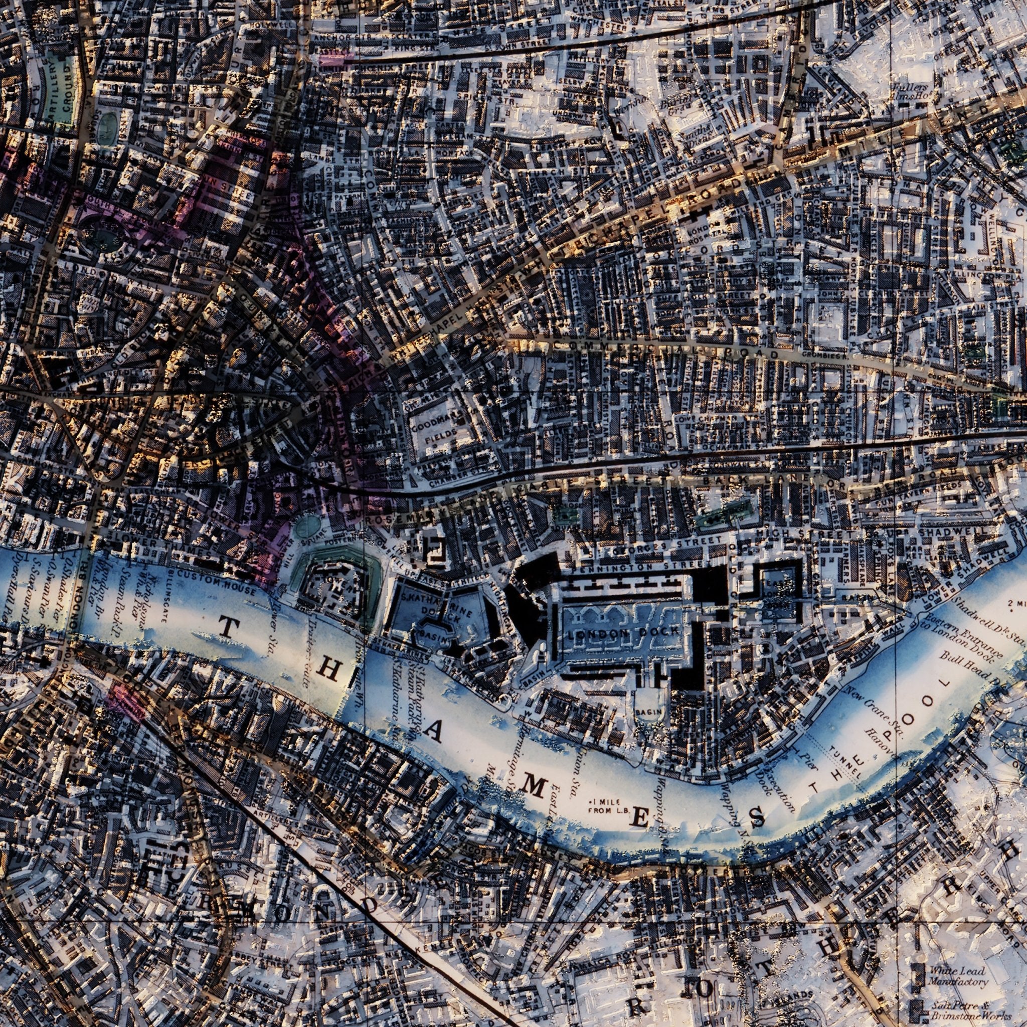 London - Whitbread's New Plan 1853 Shaded Relief Map - Muir Way - Vintage Relief