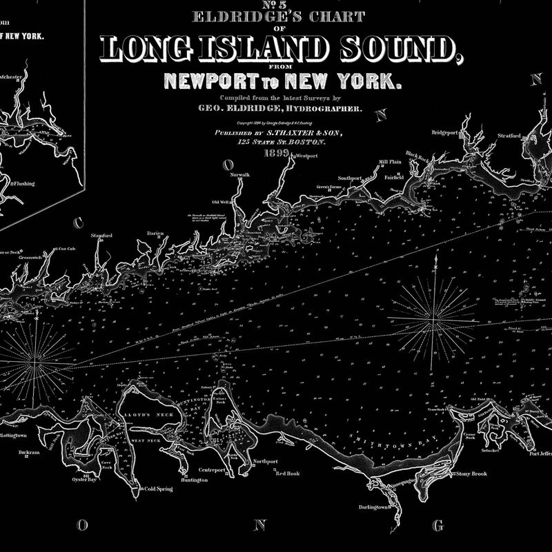 Long Island Sound Nautical Chart 1899 - Muir Way - Vintage Map