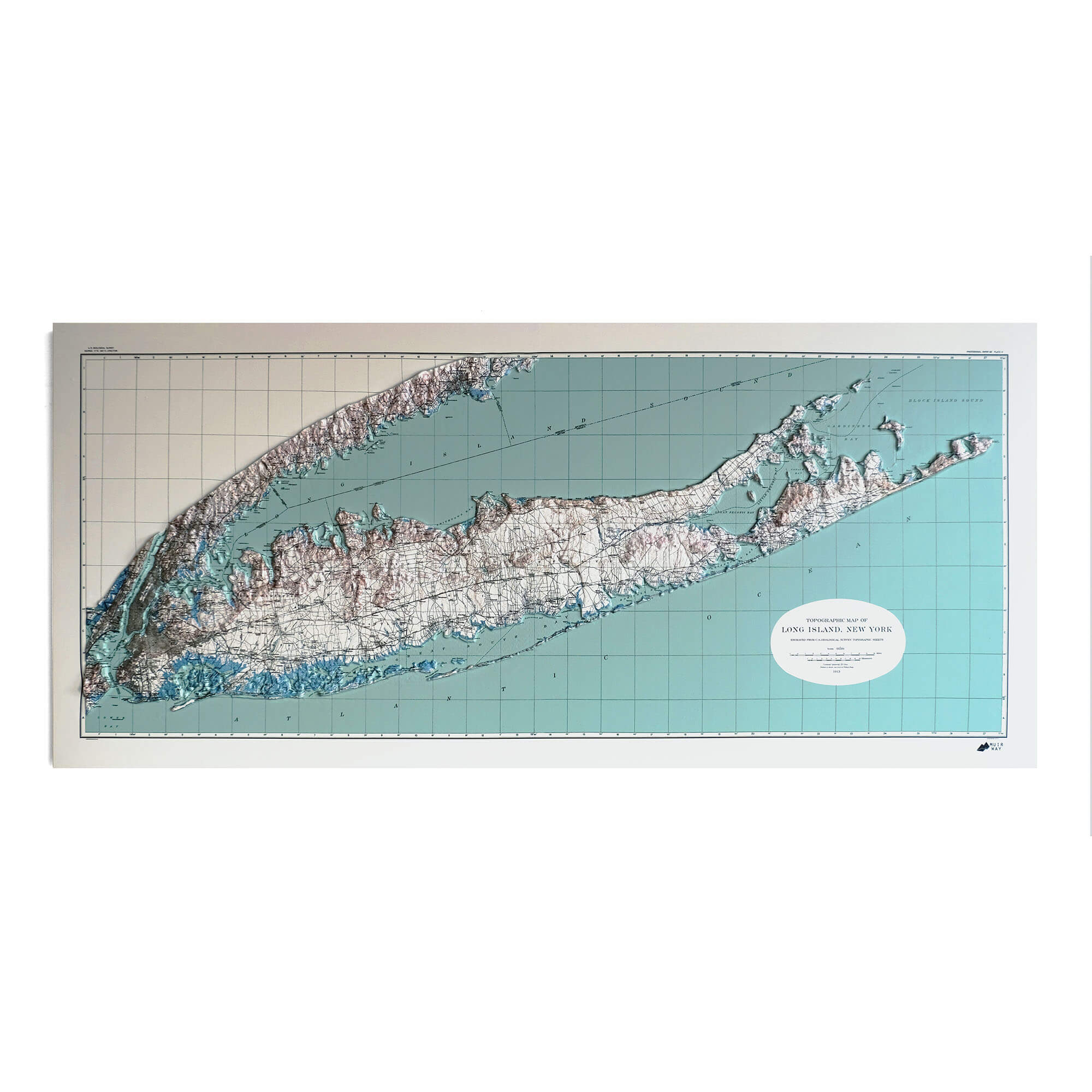 Long Island, NY 1913 3D Raised Relief Map - Muir Way - 3D