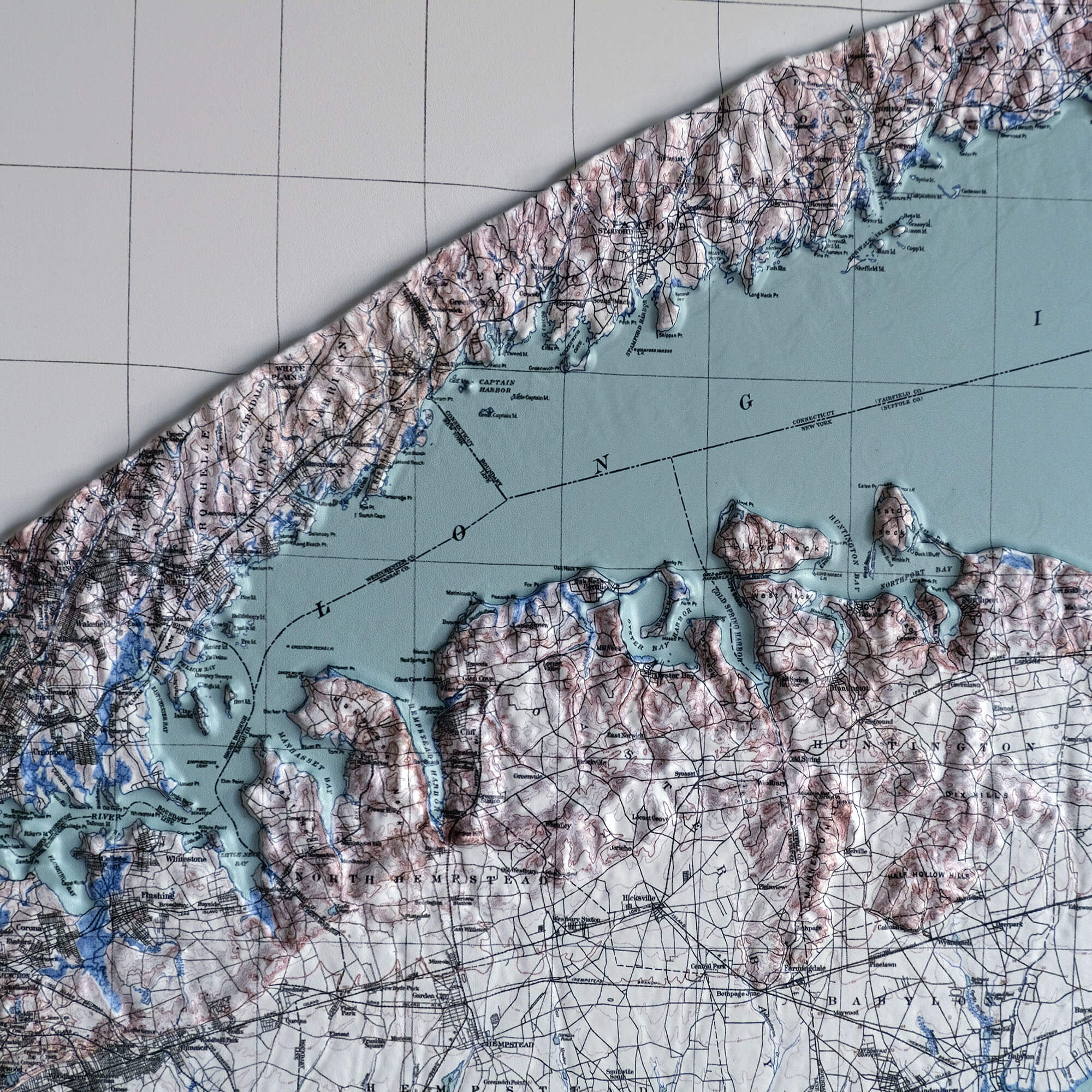 Long Island, NY 1913 3D Raised Relief Map - Muir Way - 3D