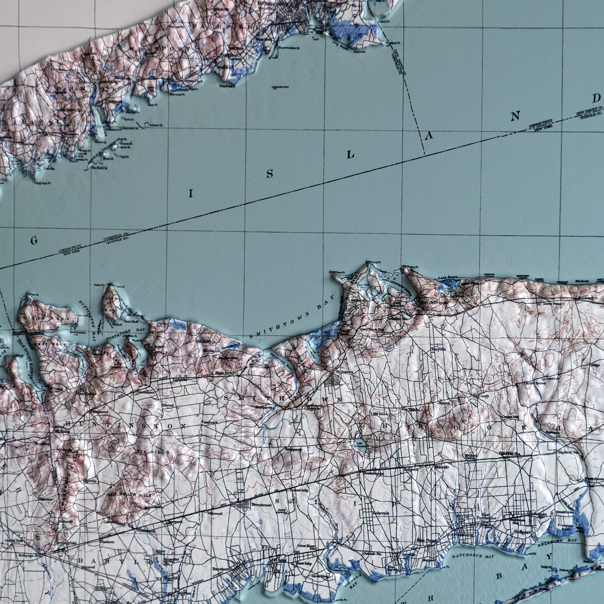 Long Island, NY 1913 3D Raised Relief Map - Muir Way - 3D