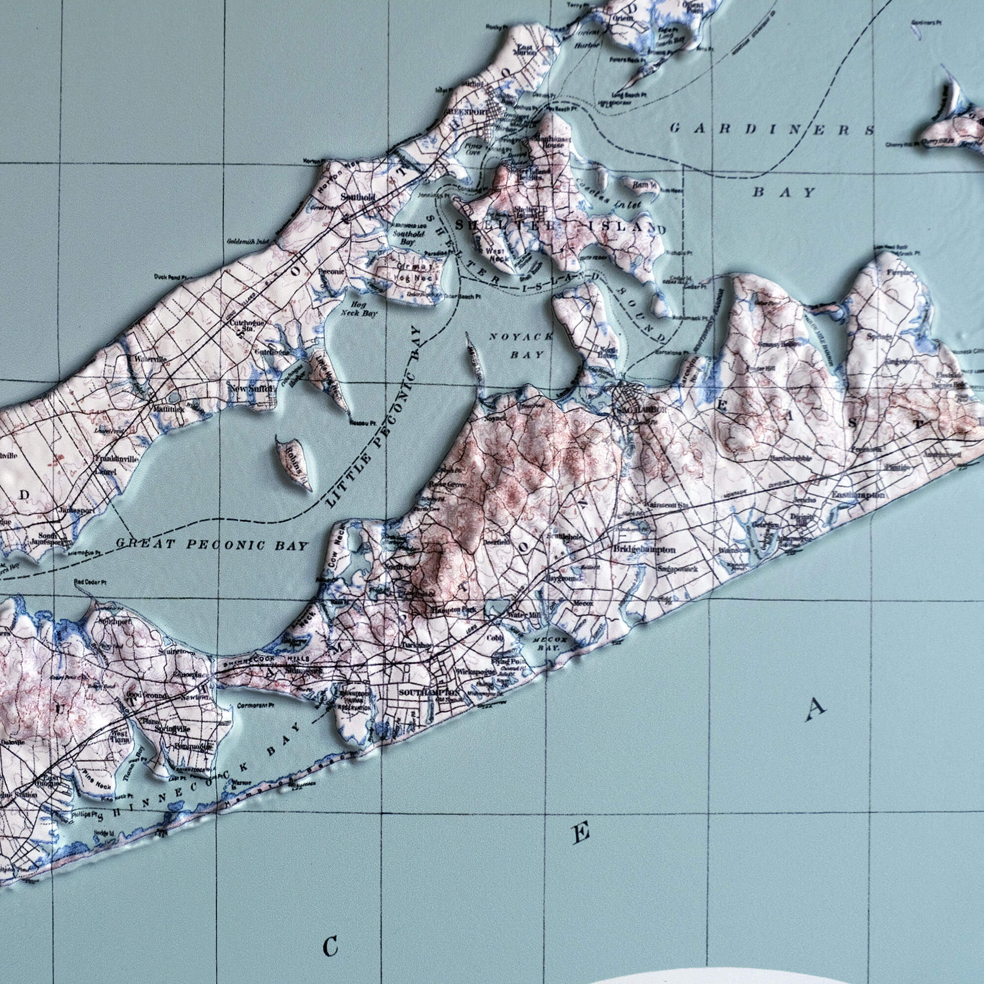 Long Island, NY 1913 3D Raised Relief Map - Muir Way - 3D