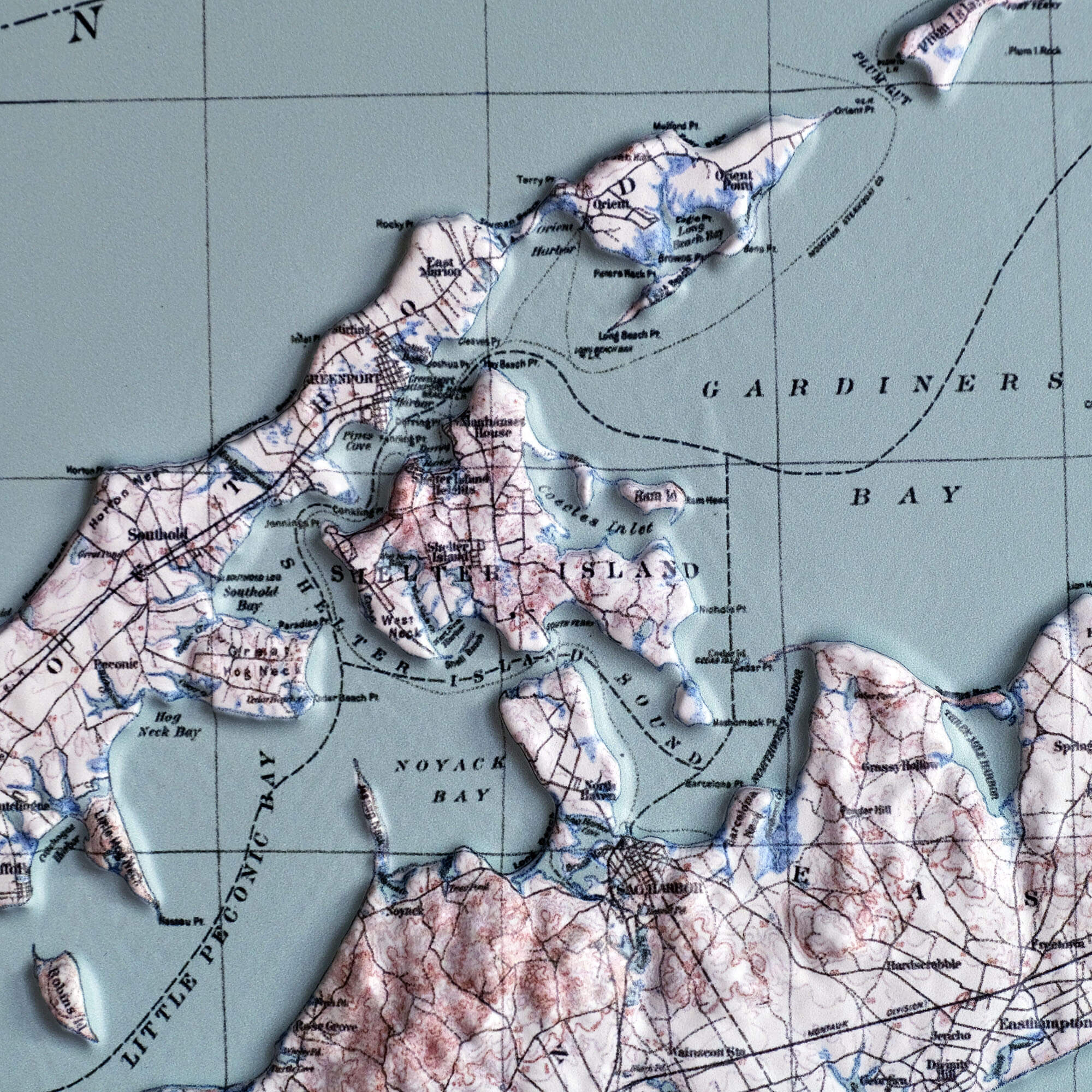 Long Island, NY 1913 3D Raised Relief Map - Muir Way - 3D