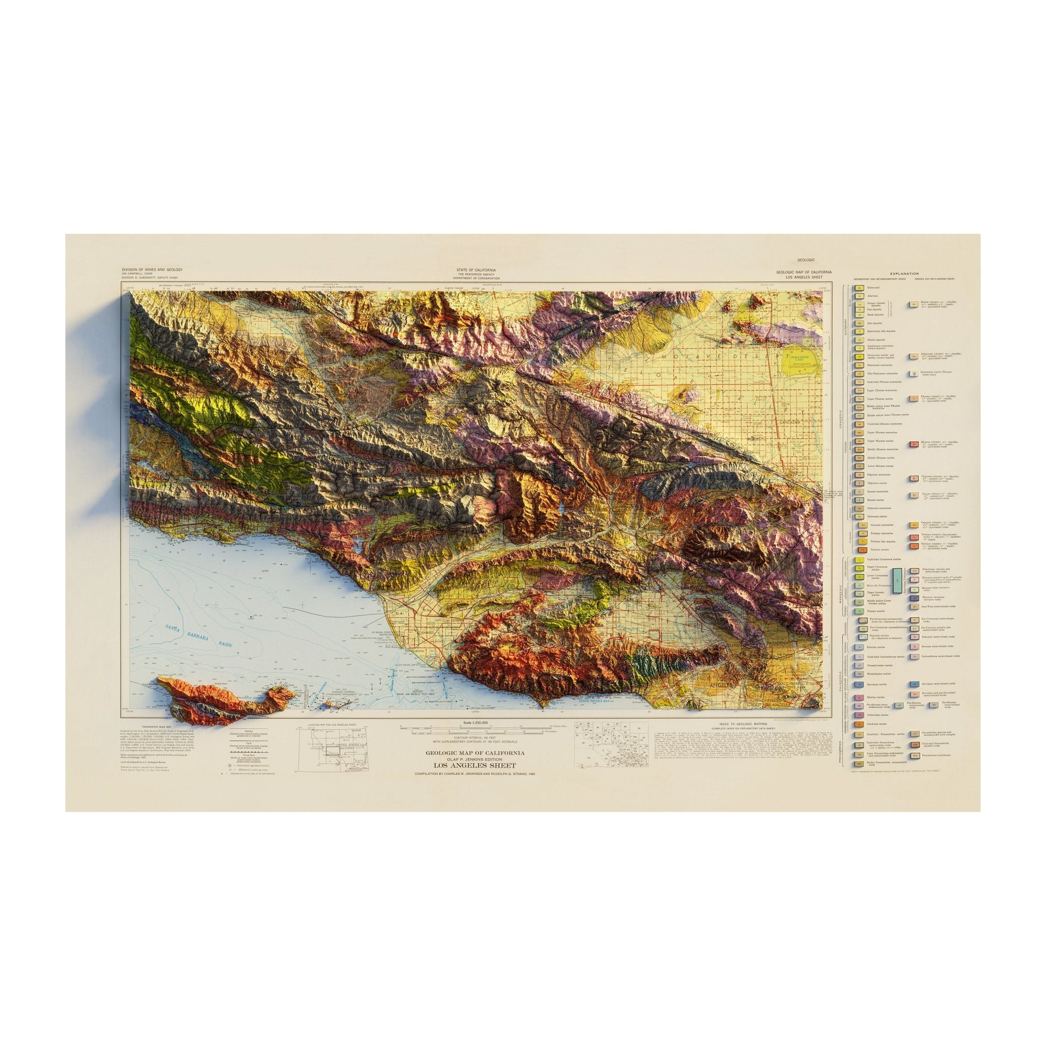 Los Angeles, California 1969 Shaded Relief Map - Muir Way - Vintage Relief