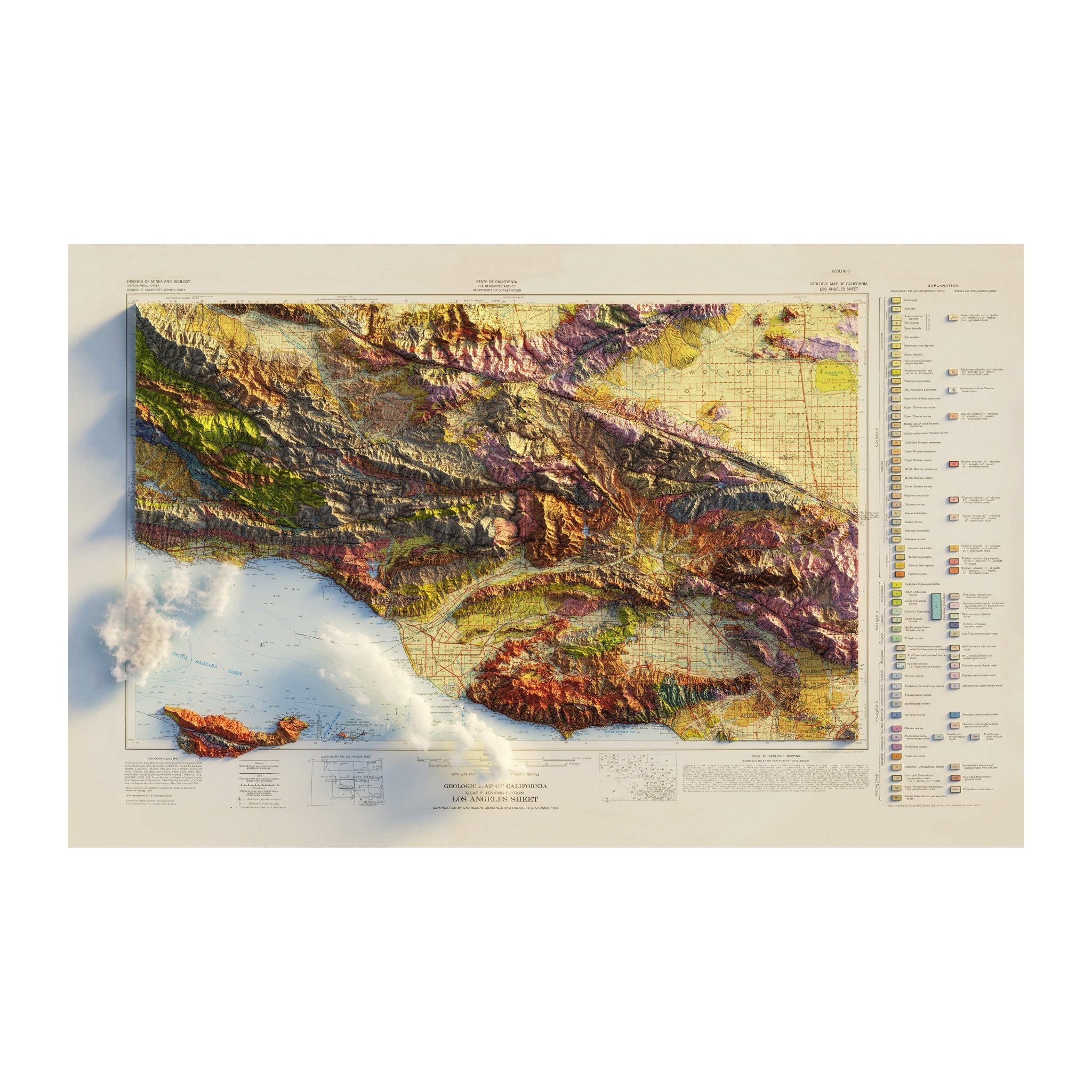 Los Angeles, California 1969 Shaded Relief Map - Muir Way - Vintage Relief