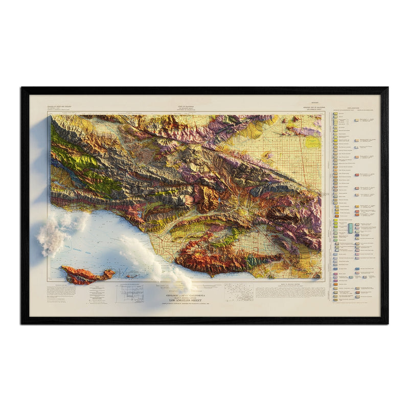 Los Angeles, California 1969 Shaded Relief Map - Muir Way - Vintage Relief