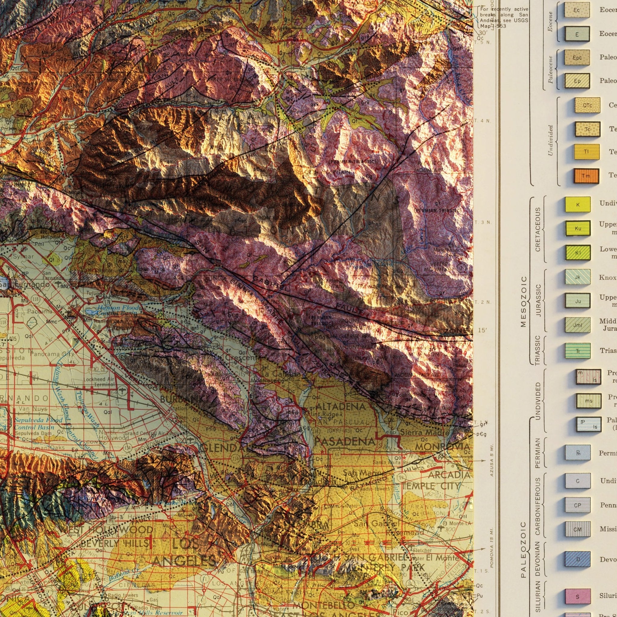 Los Angeles, California 1969 Shaded Relief Map - Muir Way - Vintage Relief