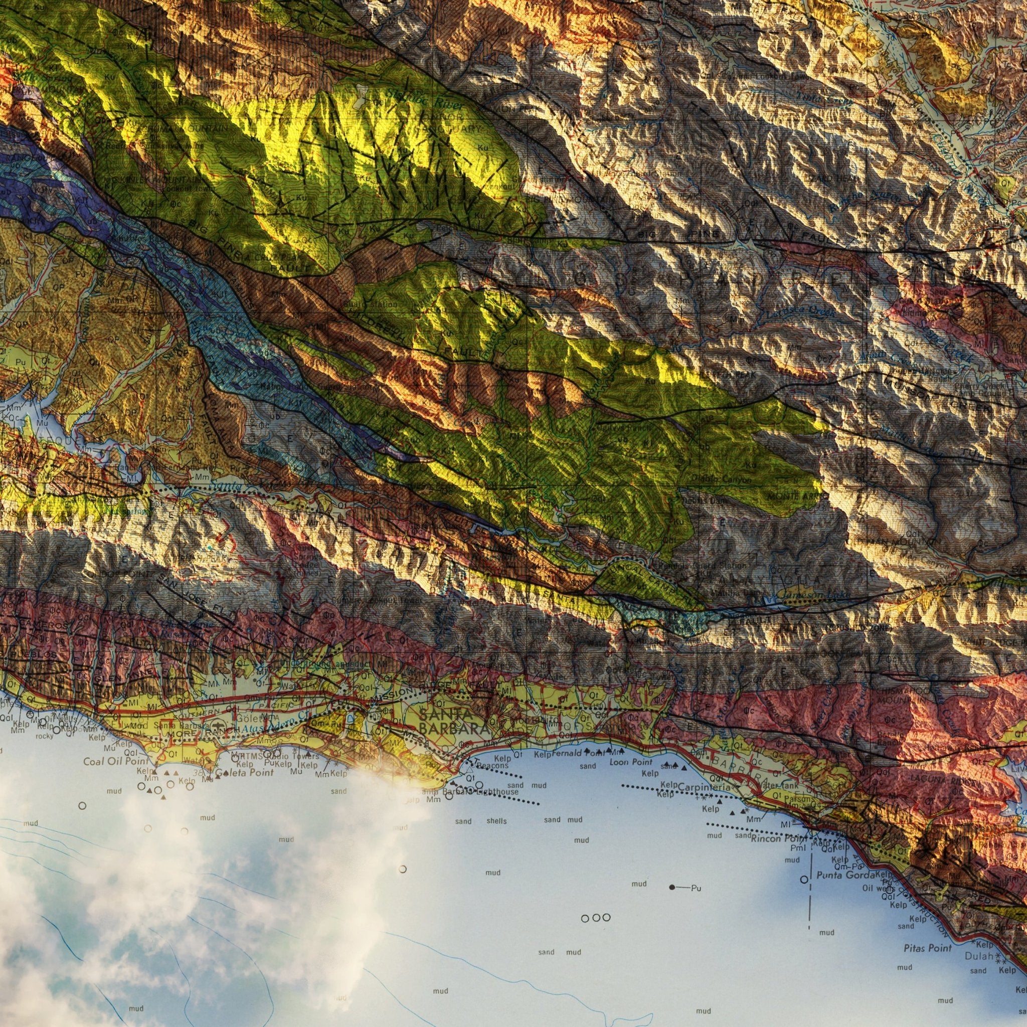 Los Angeles, California 1969 Shaded Relief Map - Muir Way - Vintage Relief