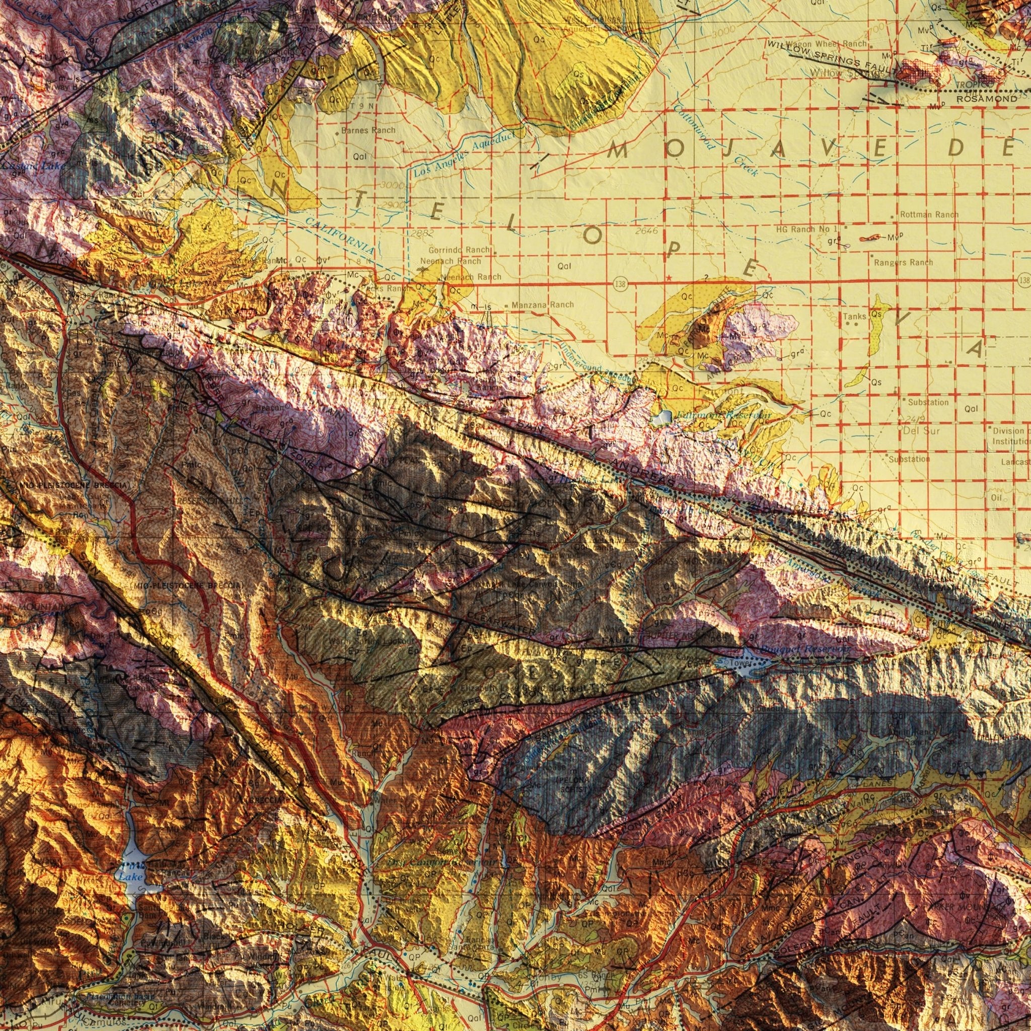 Los Angeles, California 1969 Shaded Relief Map - Muir Way - Vintage Relief