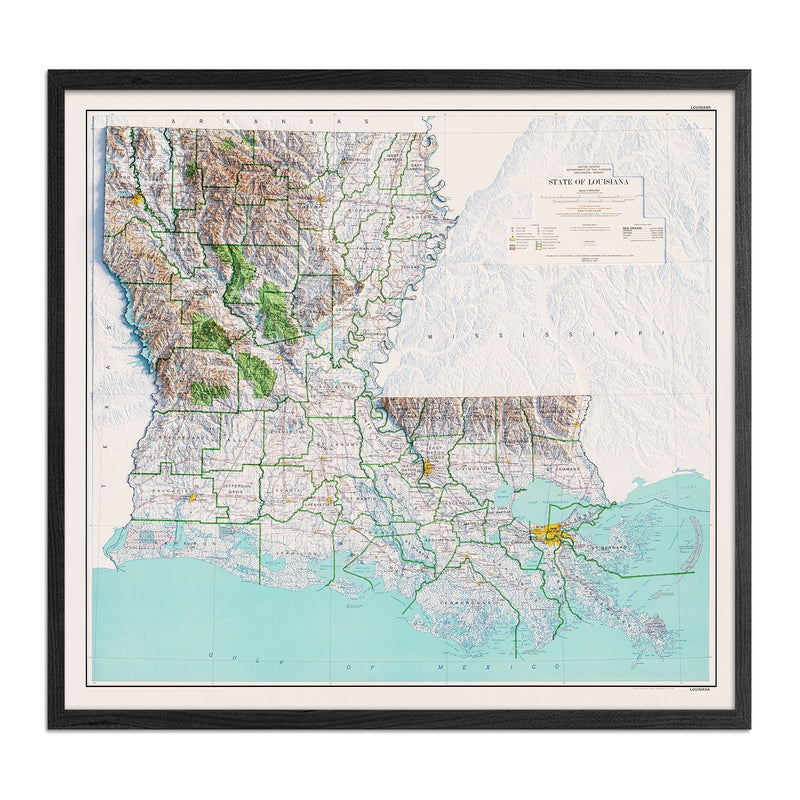 Louisiana 1968 Shaded Relief Map - Muir Way - Vintage Relief