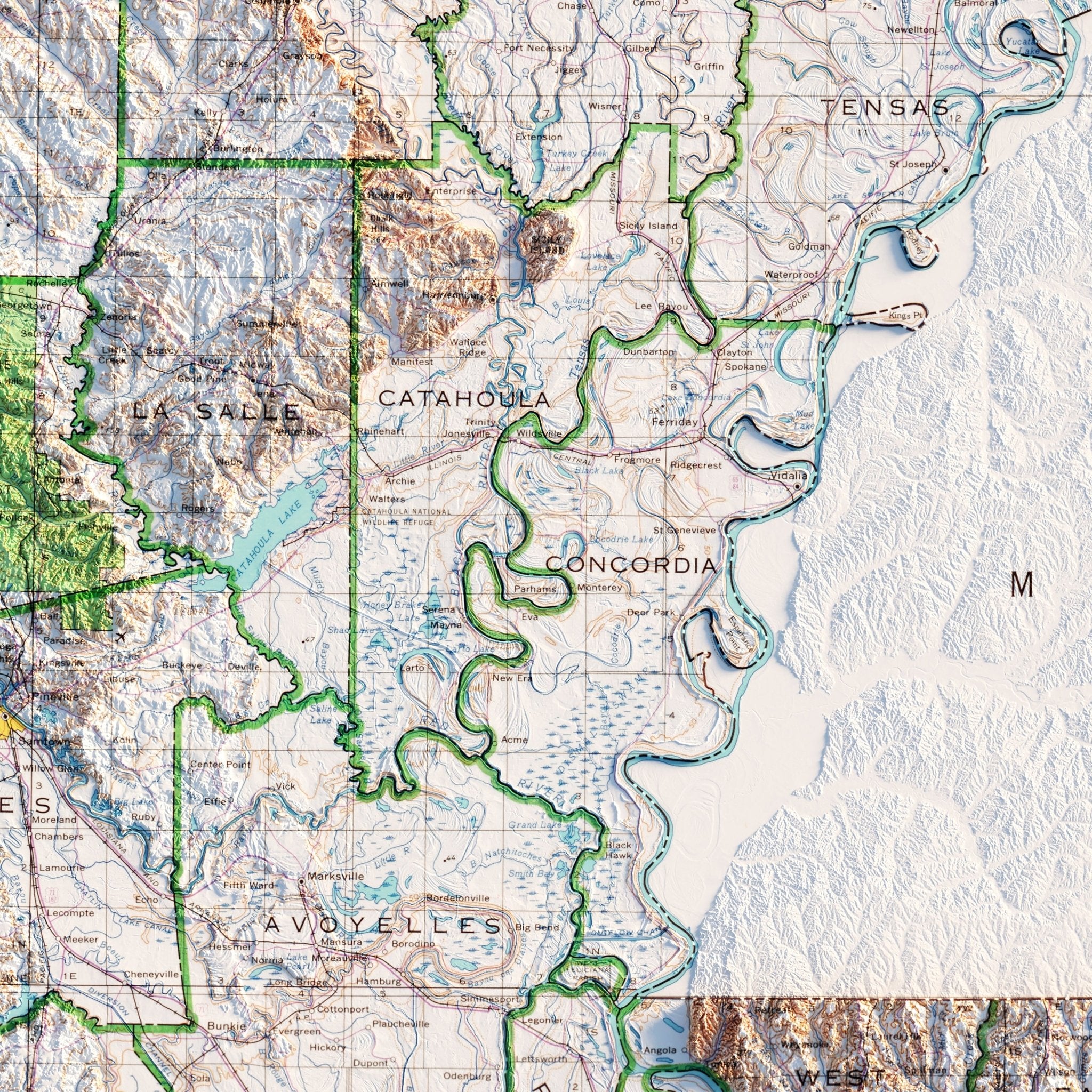 Louisiana 1968 Shaded Relief Map - Muir Way - Vintage Relief