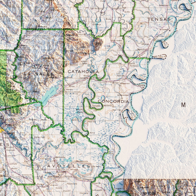 Louisiana 1968 Shaded Relief Map - Muir Way - Vintage Relief