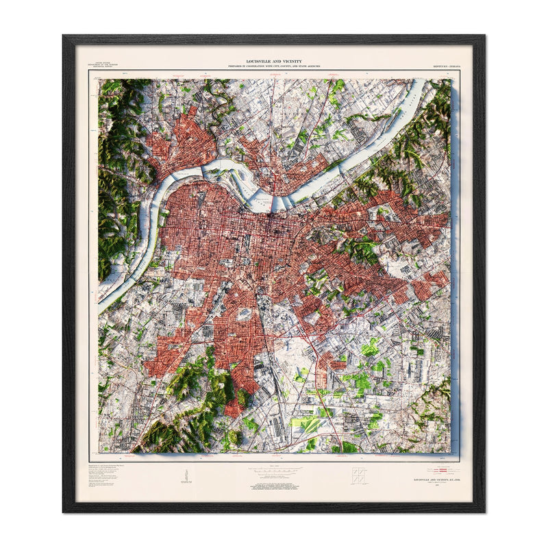 Louisville, Kentucky 1955 Shaded Relief Map - Muir Way - Vintage Relief