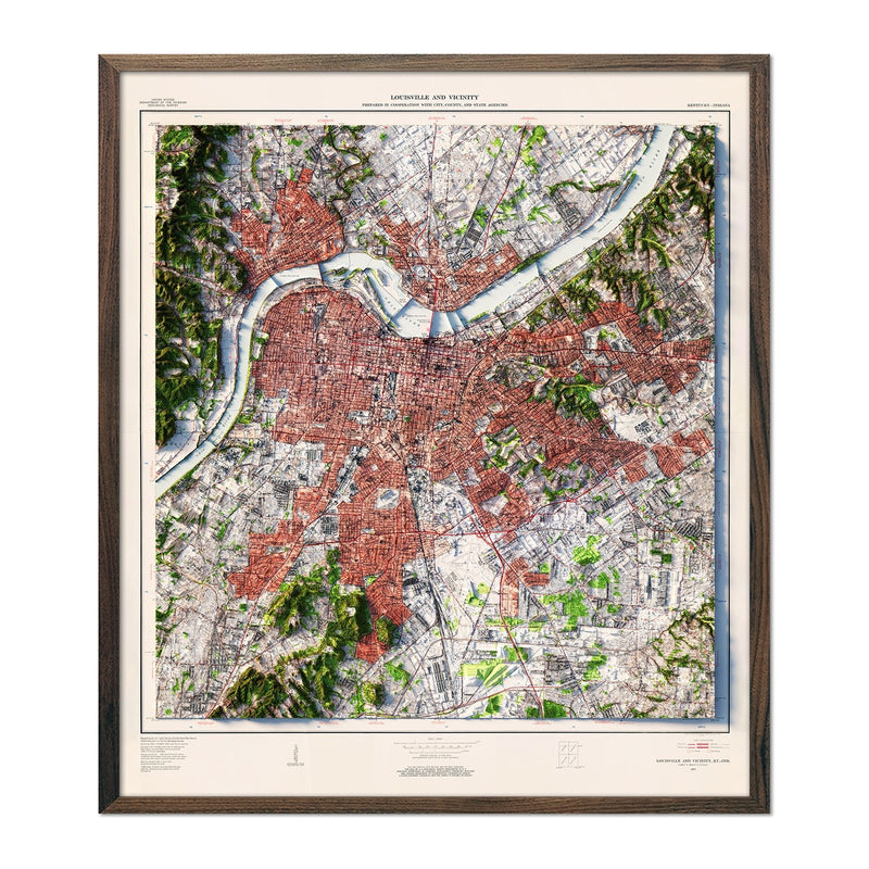 Louisville, Kentucky 1955 Shaded Relief Map - Muir Way - Vintage Relief