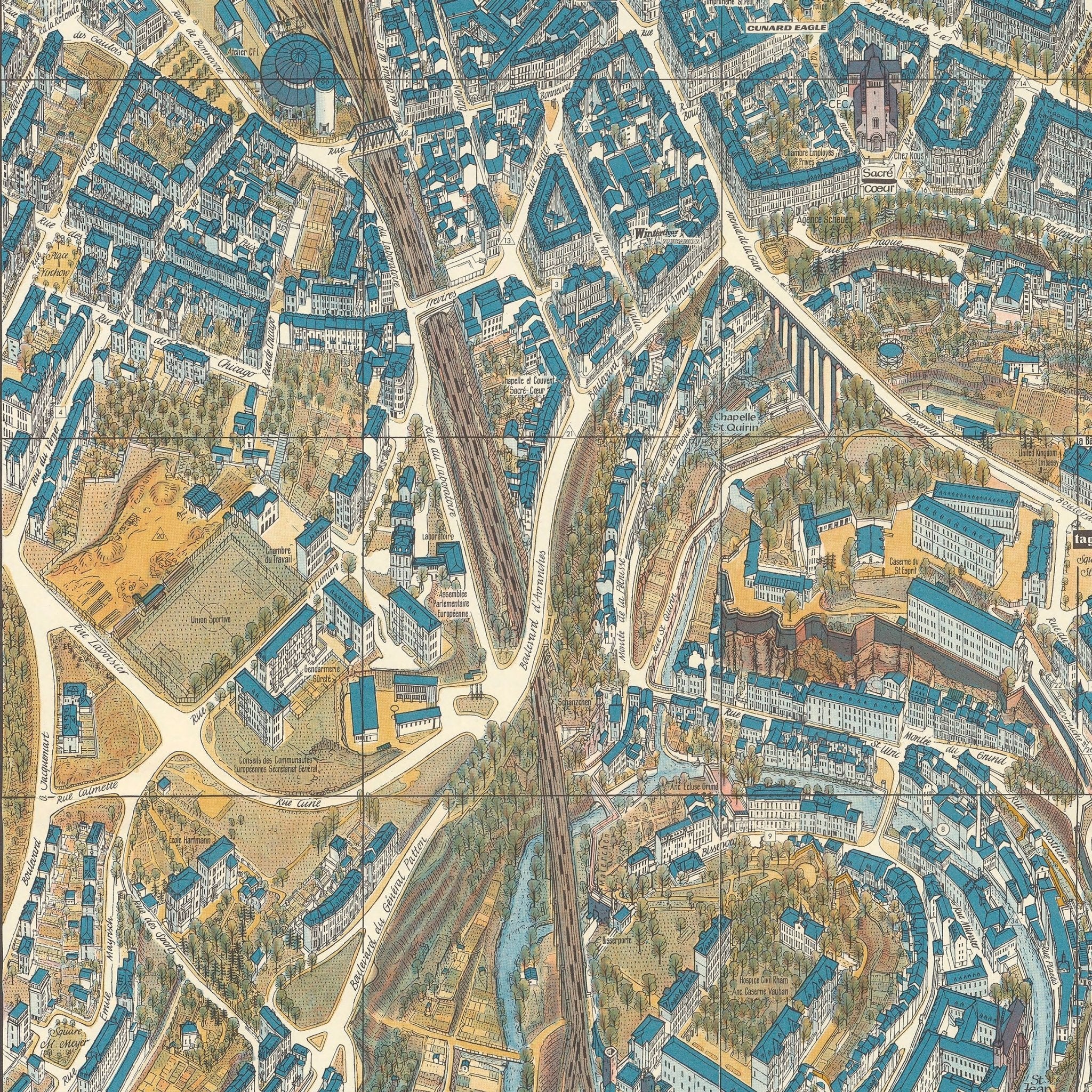 Luxembourg City 1961 Map - Muir Way - Vintage Map