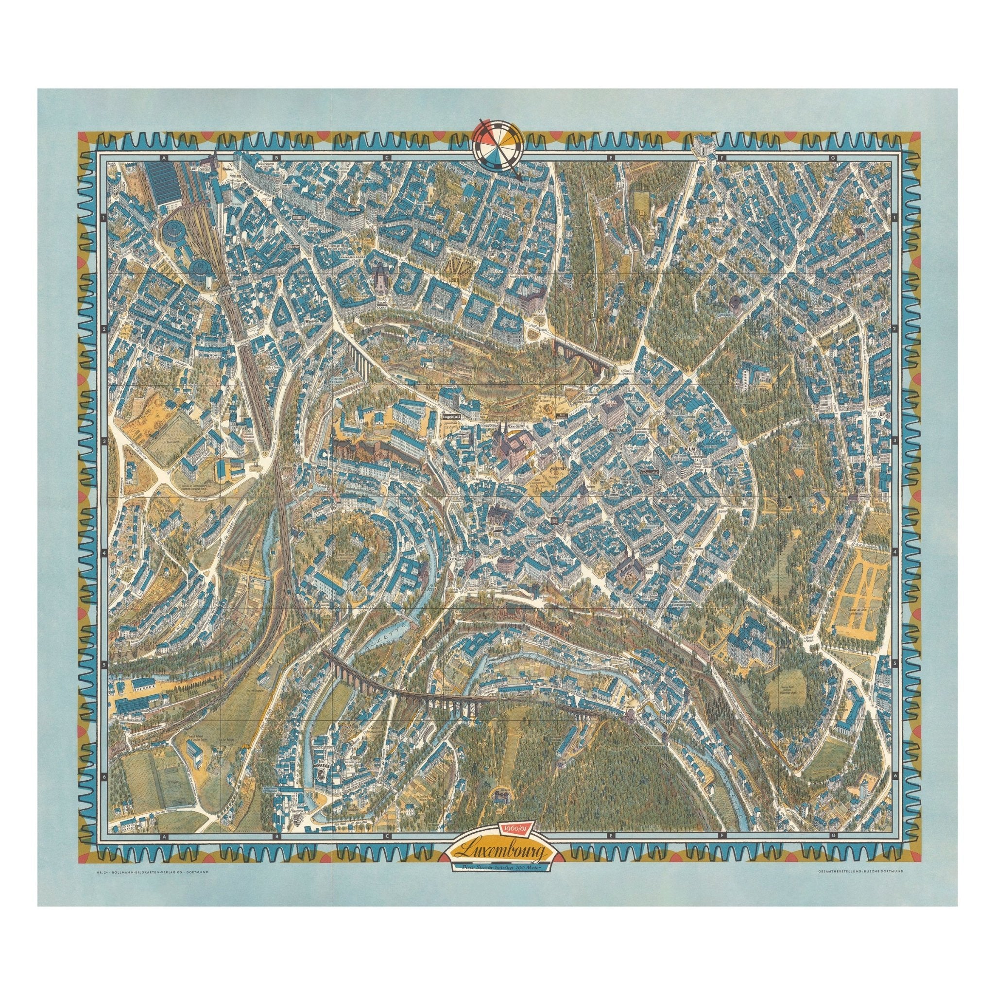 Luxembourg City 1961 Map - Muir Way - Vintage Map