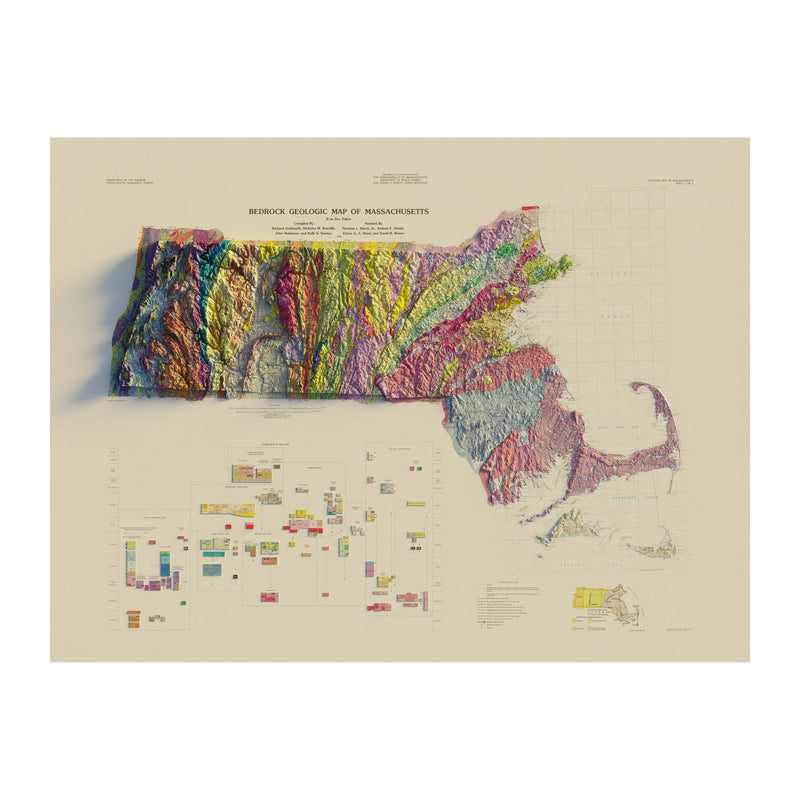 Massachusetts 1983 Shaded Relief Map - Muir Way - Vintage Relief