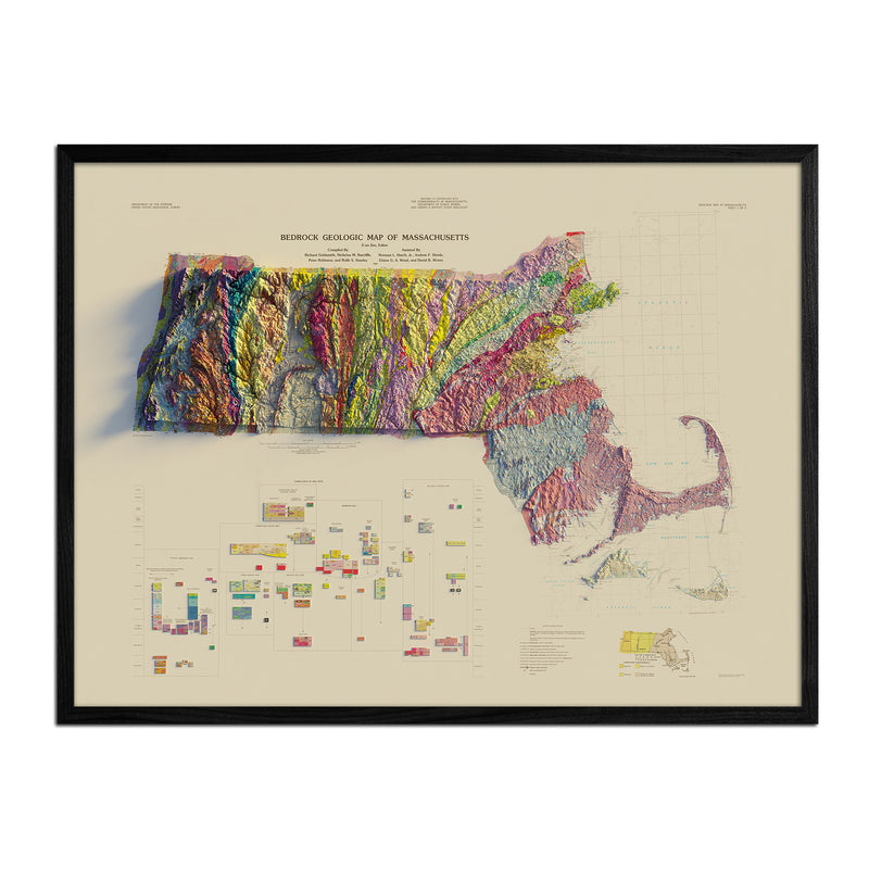 Massachusetts 1983 Shaded Relief Map - Muir Way - Vintage Relief