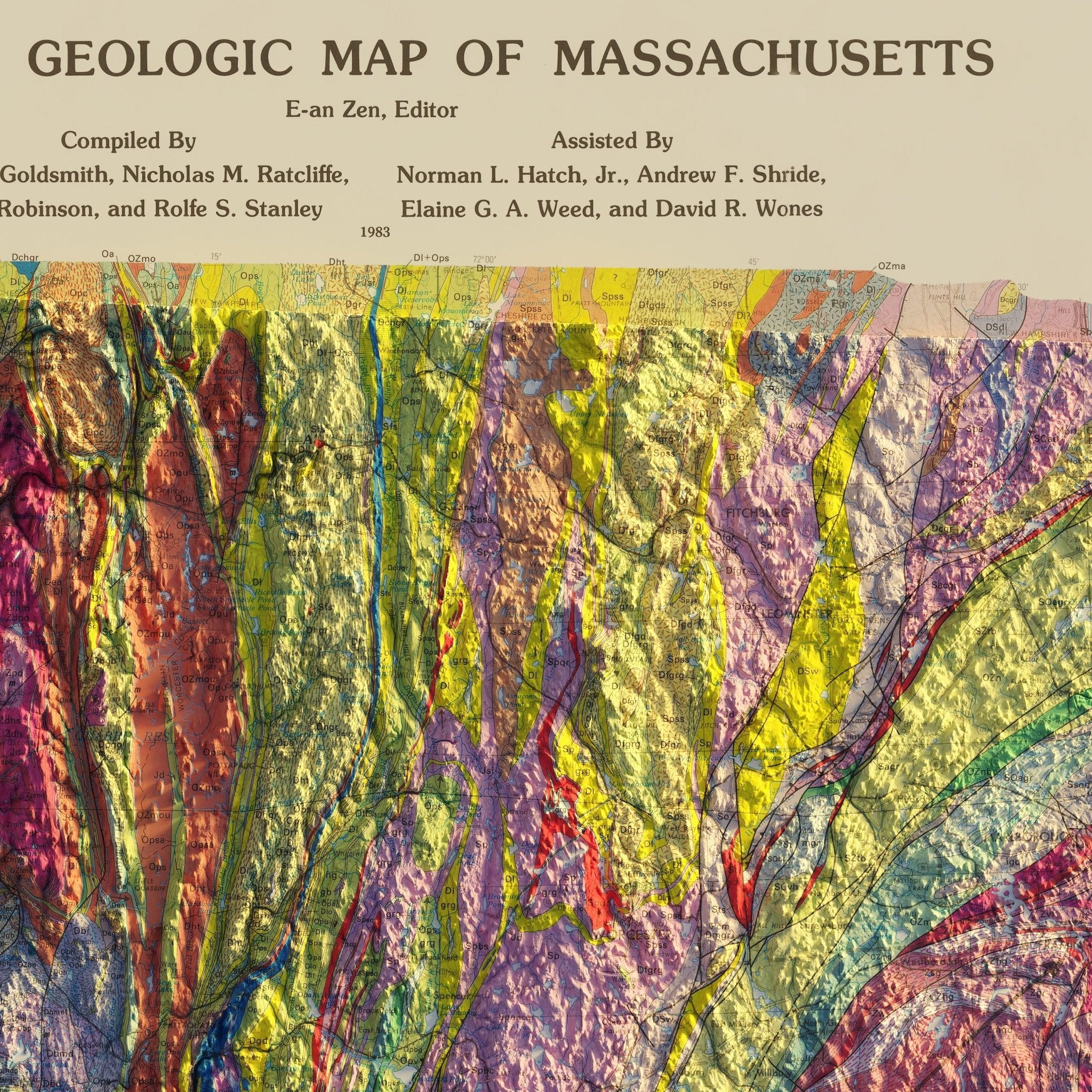 Massachusetts 1983 Shaded Relief Map - Muir Way - Vintage Relief