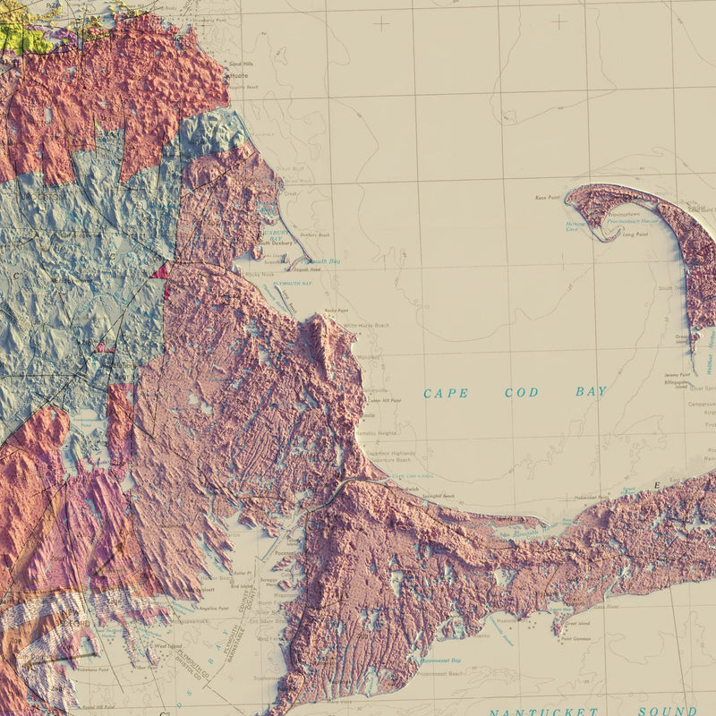 Massachusetts 1983 Shaded Relief Map - Muir Way - Vintage Relief