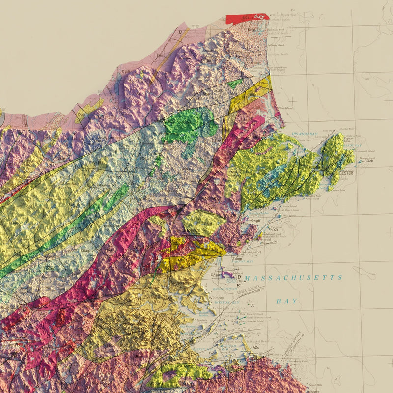 Massachusetts 1983 Shaded Relief Map - Muir Way - Vintage Relief