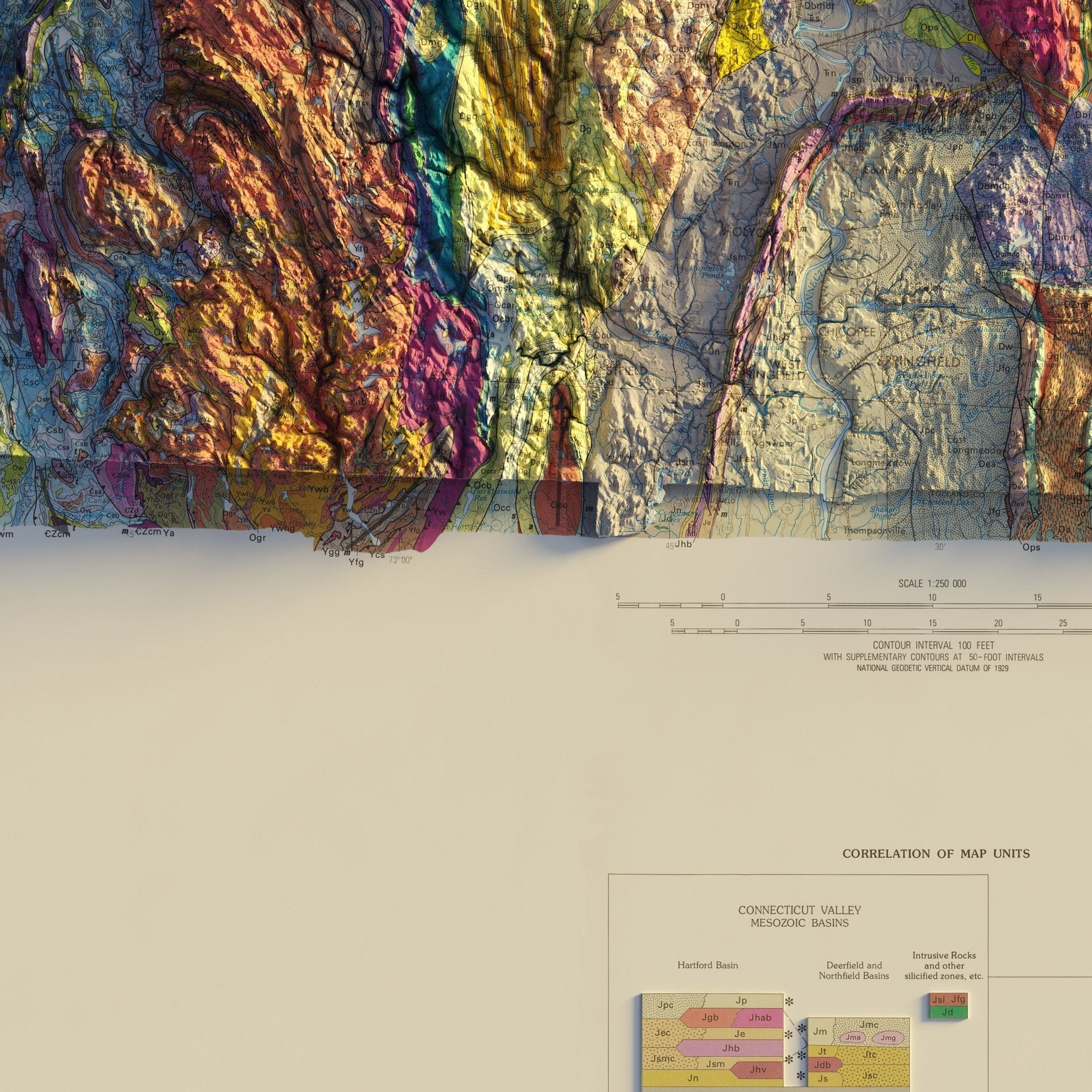Massachusetts 1983 Shaded Relief Map - Muir Way - Vintage Relief