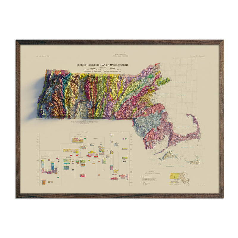 Massachusetts 1983 Shaded Relief Map - Muir Way - Vintage Relief