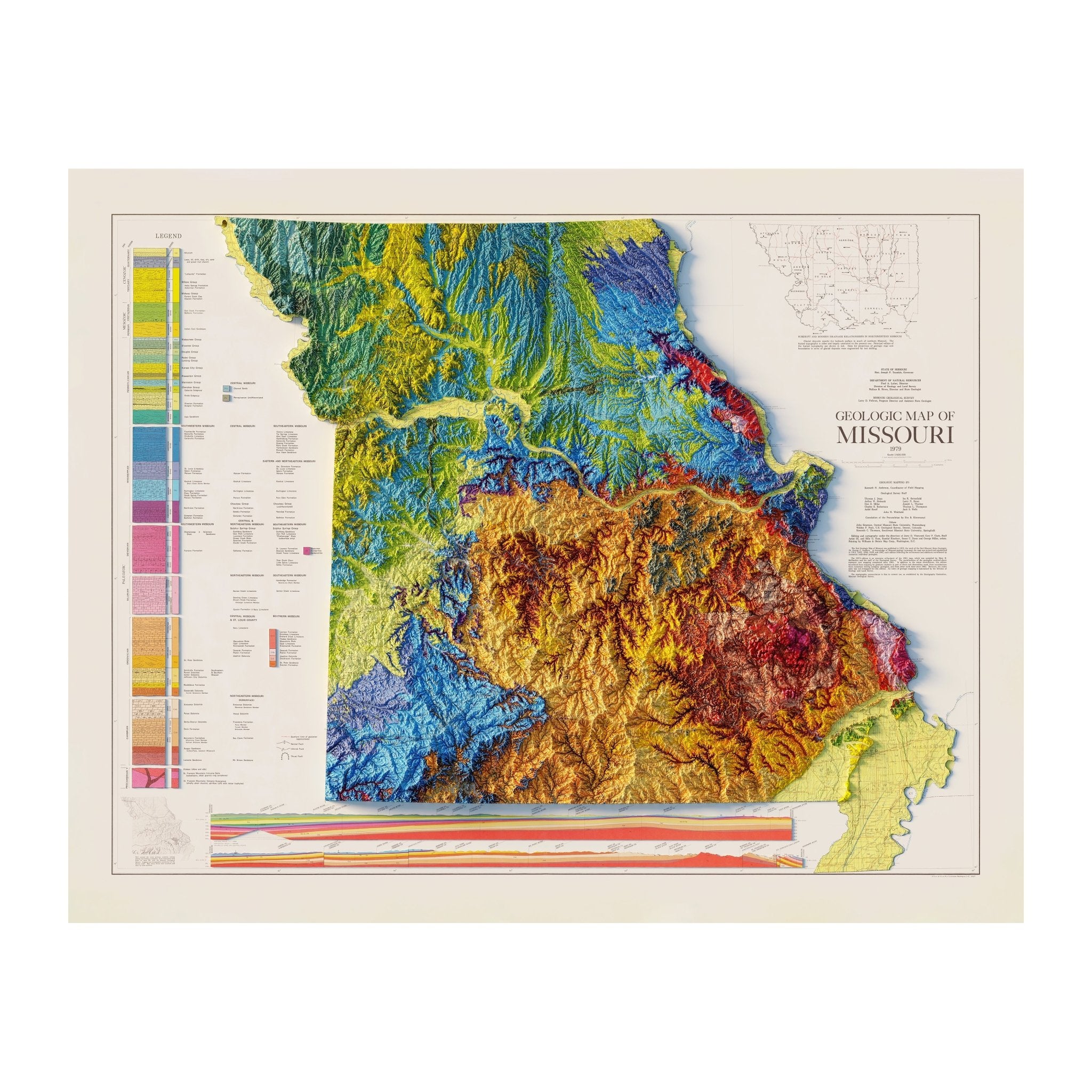 Missouri 1979 Shaded Relief Map - Muir Way - Vintage Relief