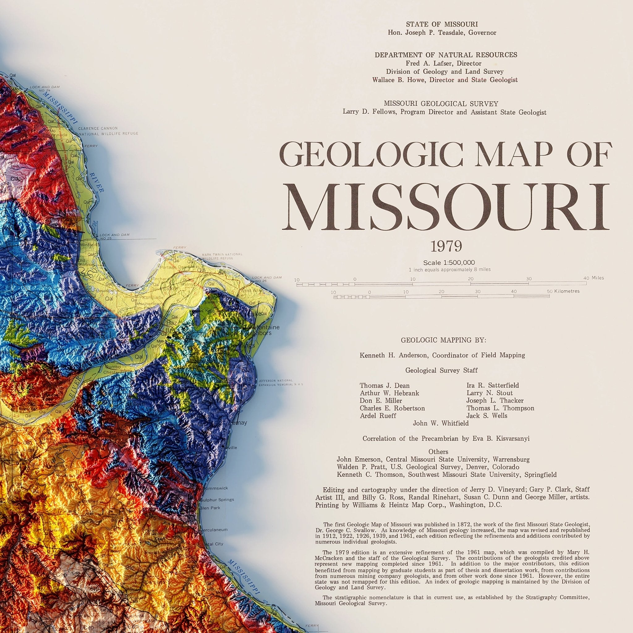 Missouri 1979 Shaded Relief Map - Muir Way - Vintage Relief