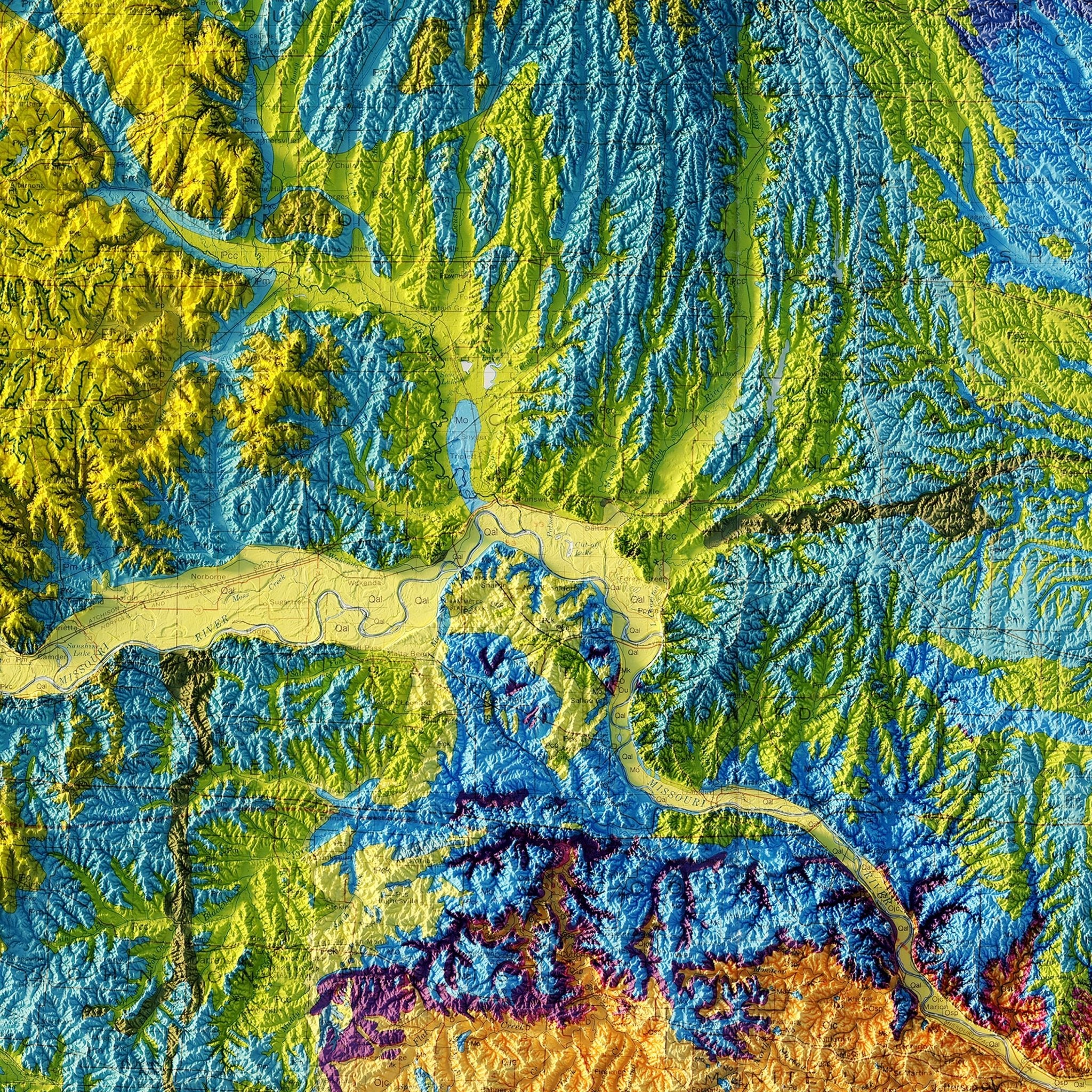 Missouri 1979 Shaded Relief Map - Muir Way - Vintage Relief